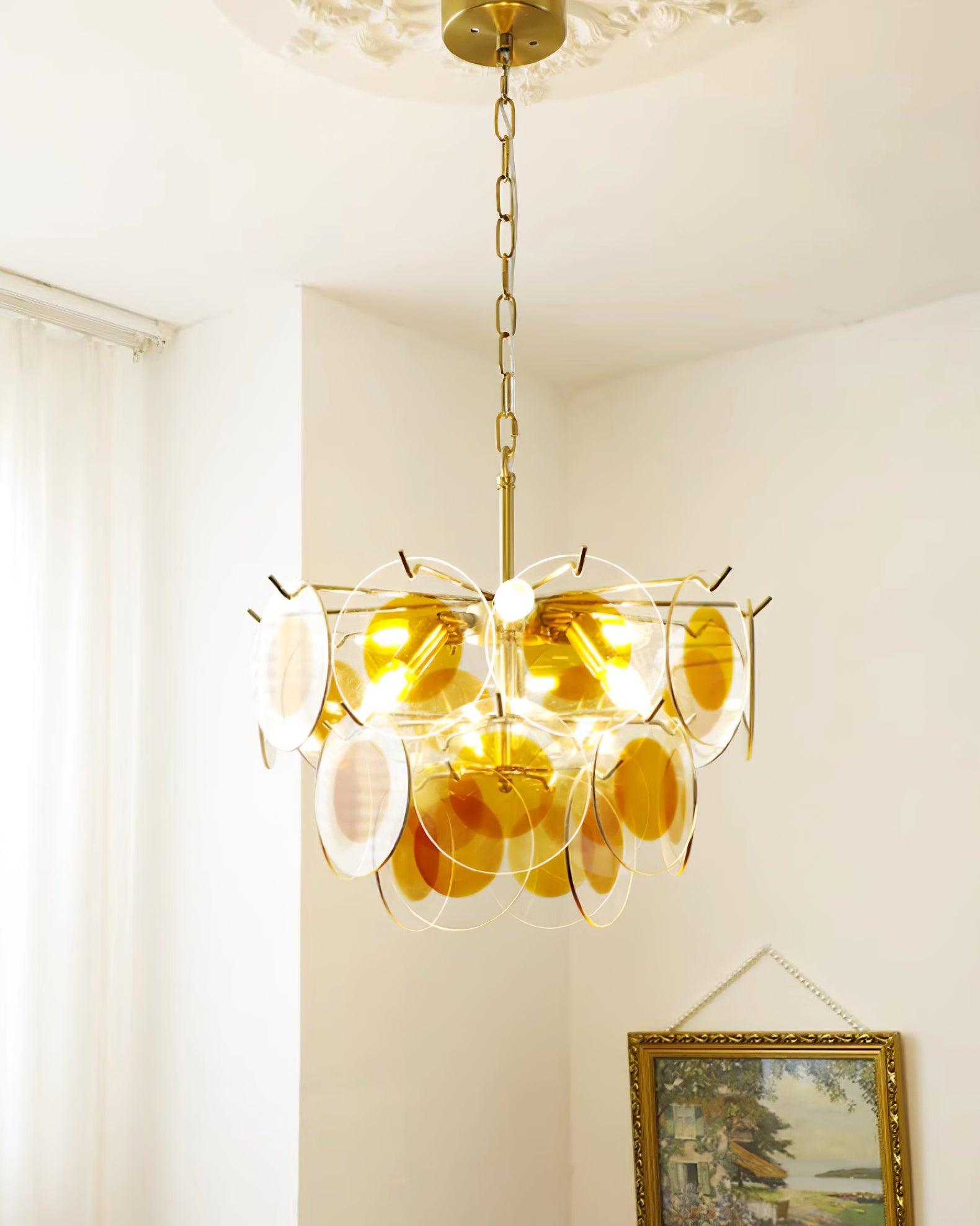 Gino Chandelier Glass Brass Caramel Modern - Letslighting