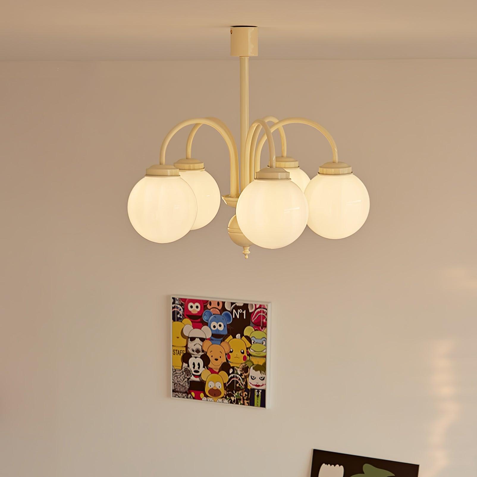 Cream Glass Sphere Chandelier - Blowlighting