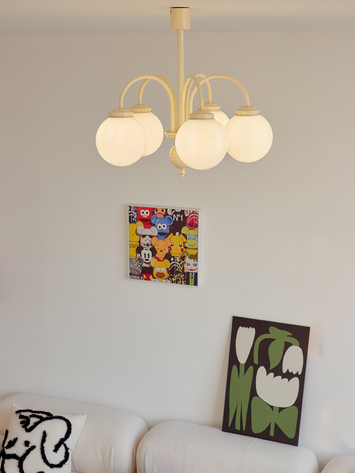 Cream Glass Sphere Chandelier - Blowlighting
