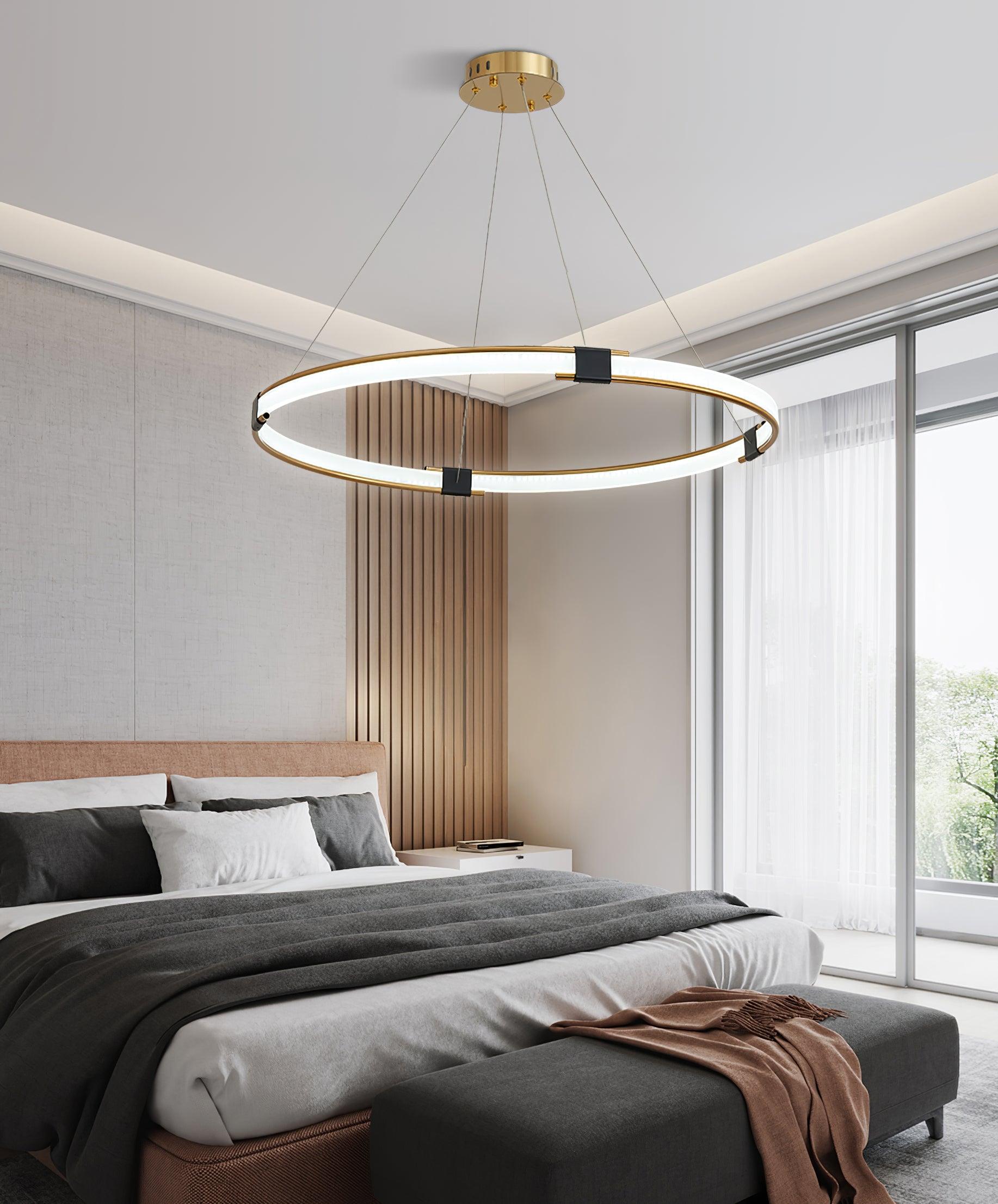 Lustra Chandelier Gold Ring LED Halo Modern - Letslighting