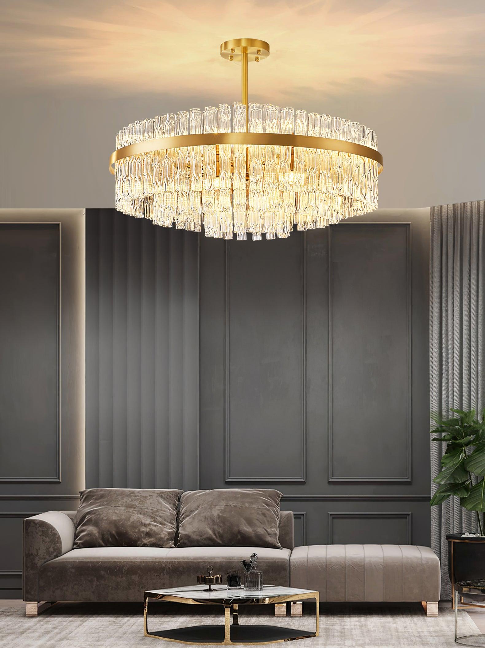 Gold & Clear Rod Chandelier - Blowlighting