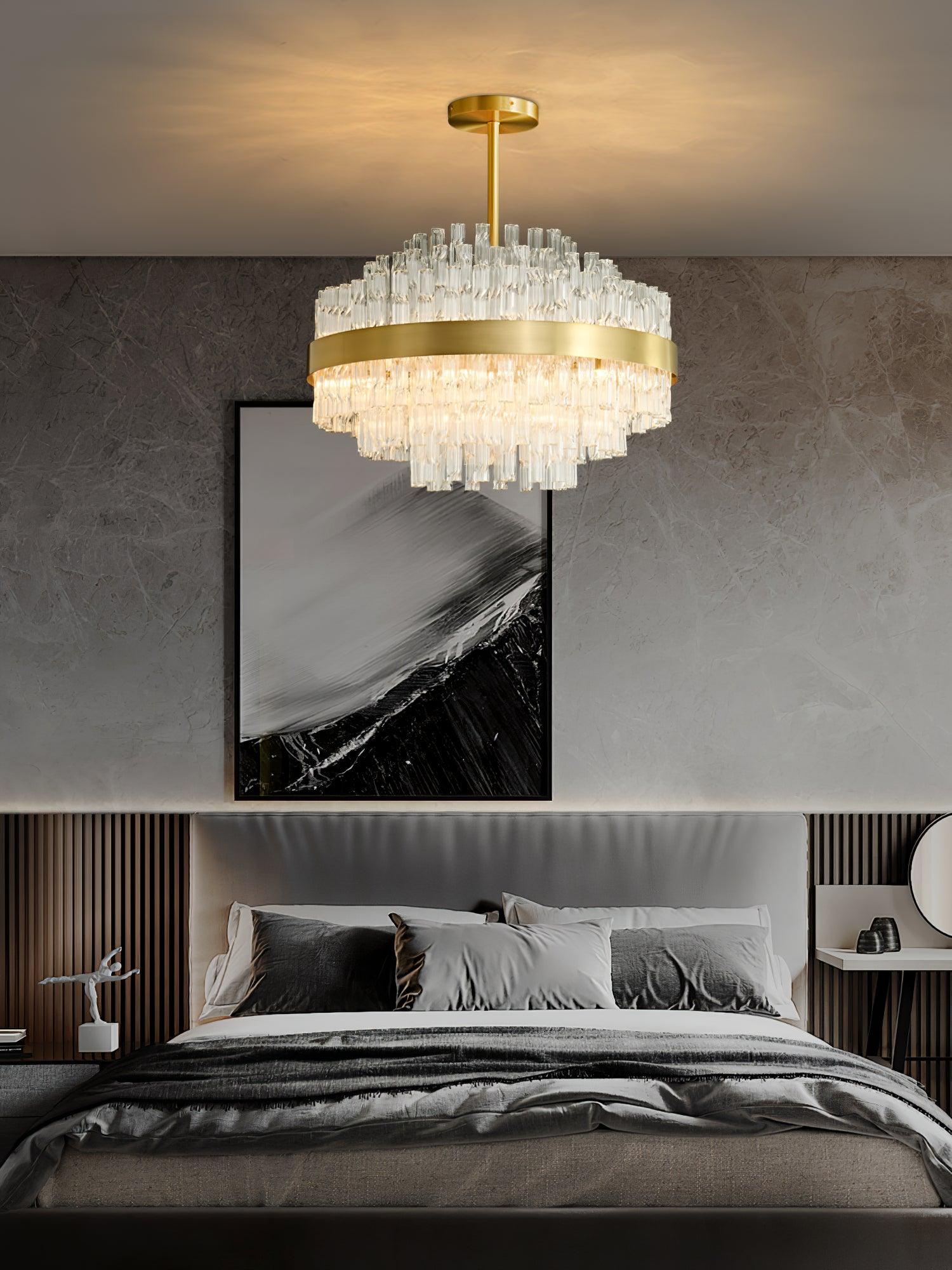 Gold & Clear Rod Chandelier - Blowlighting