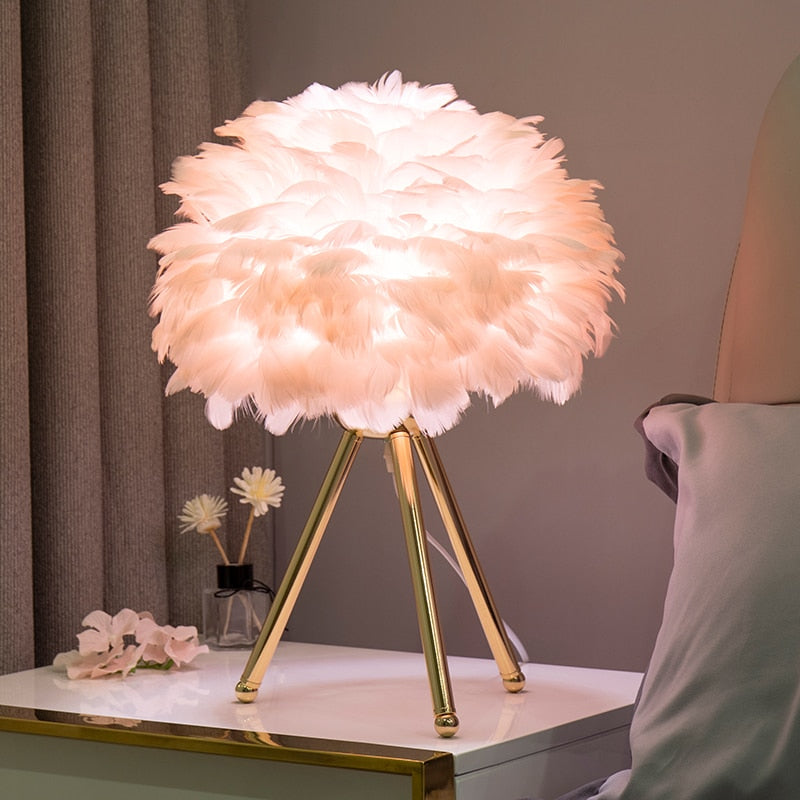O'Moore Lampe de Table Fleur Nordique, Plume/Métal, Chambre