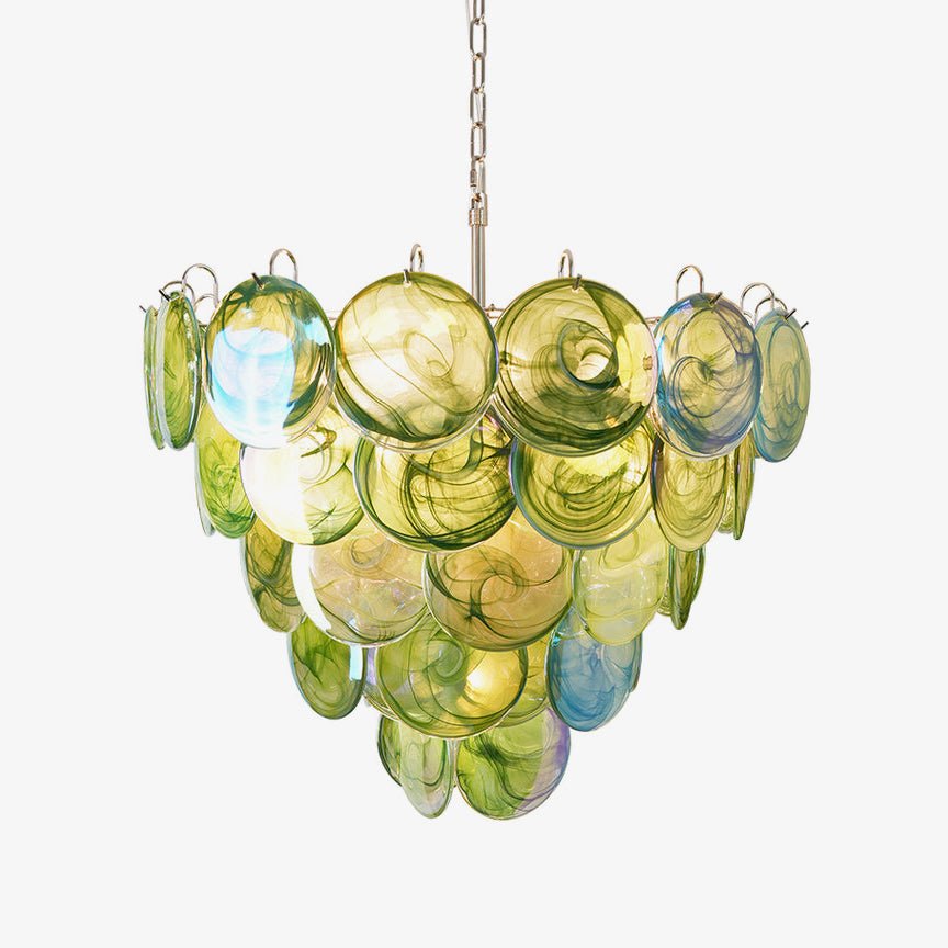 Aurora Chandelier Green Murano Glass Disc - Letslighting