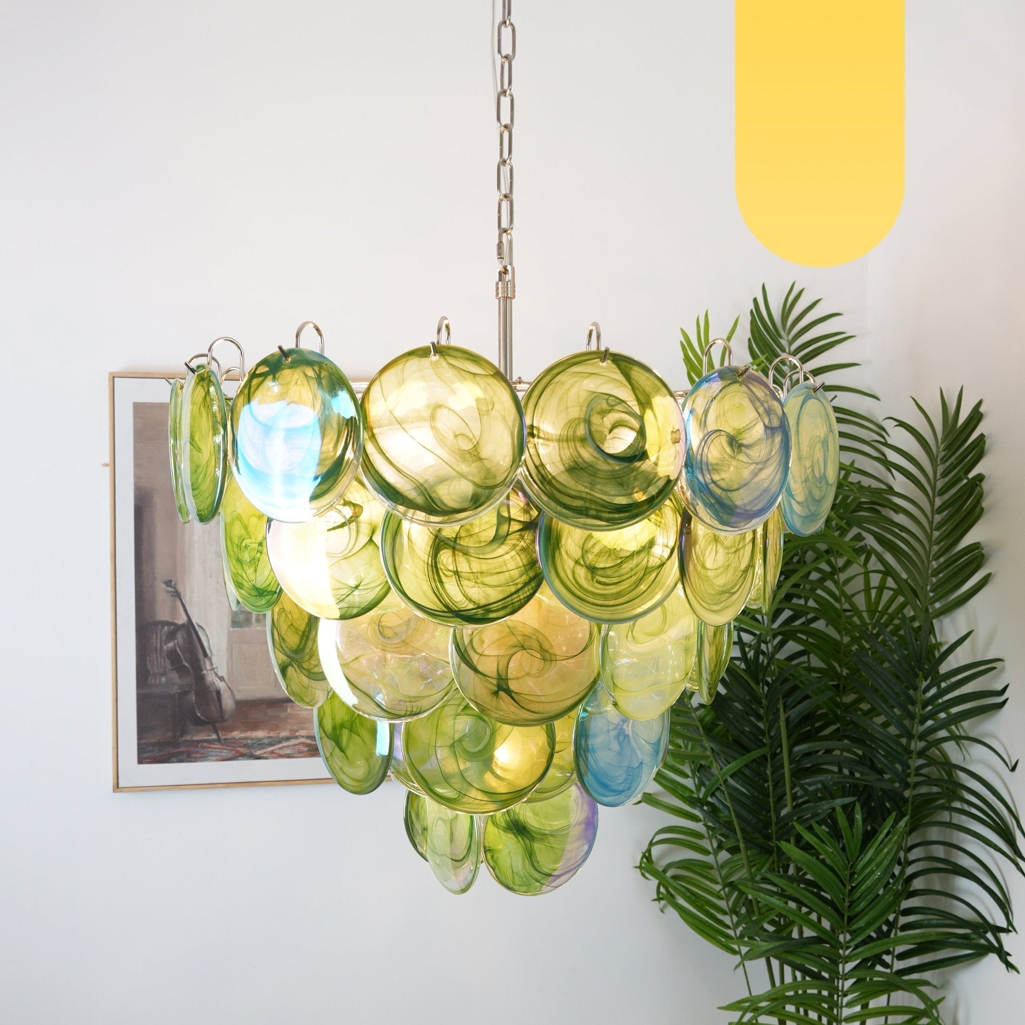 Aurora Chandelier Green Murano Glass Disc - Letslighting