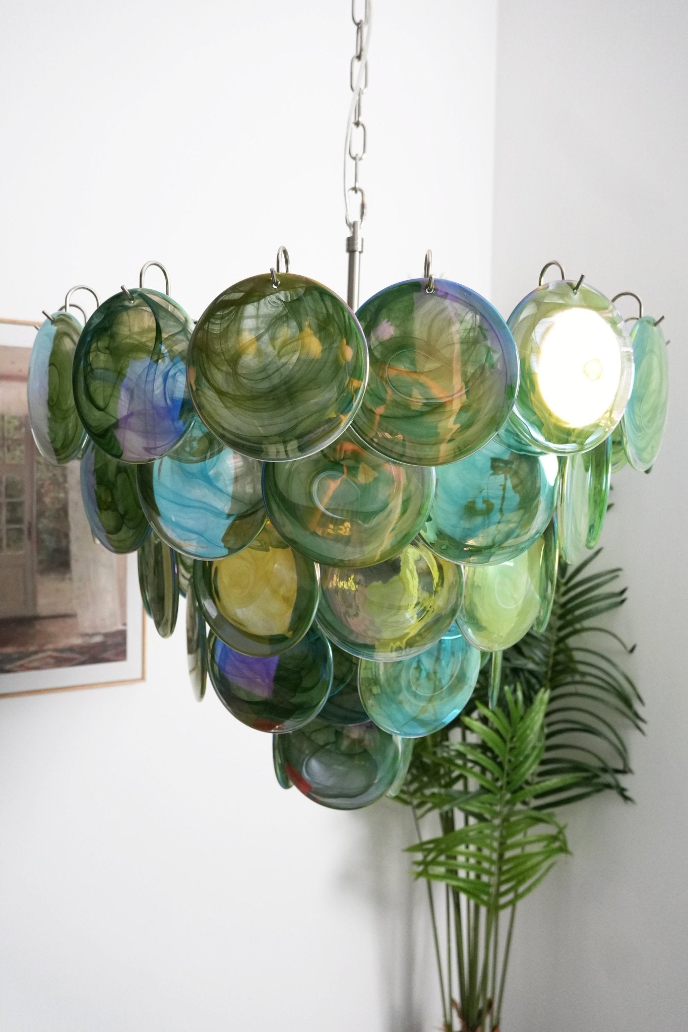 Aurora Chandelier Green Murano Glass Disc - Letslighting