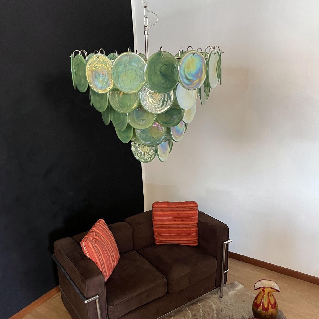 Aurora Chandelier Green Murano Glass Disc - Letslighting