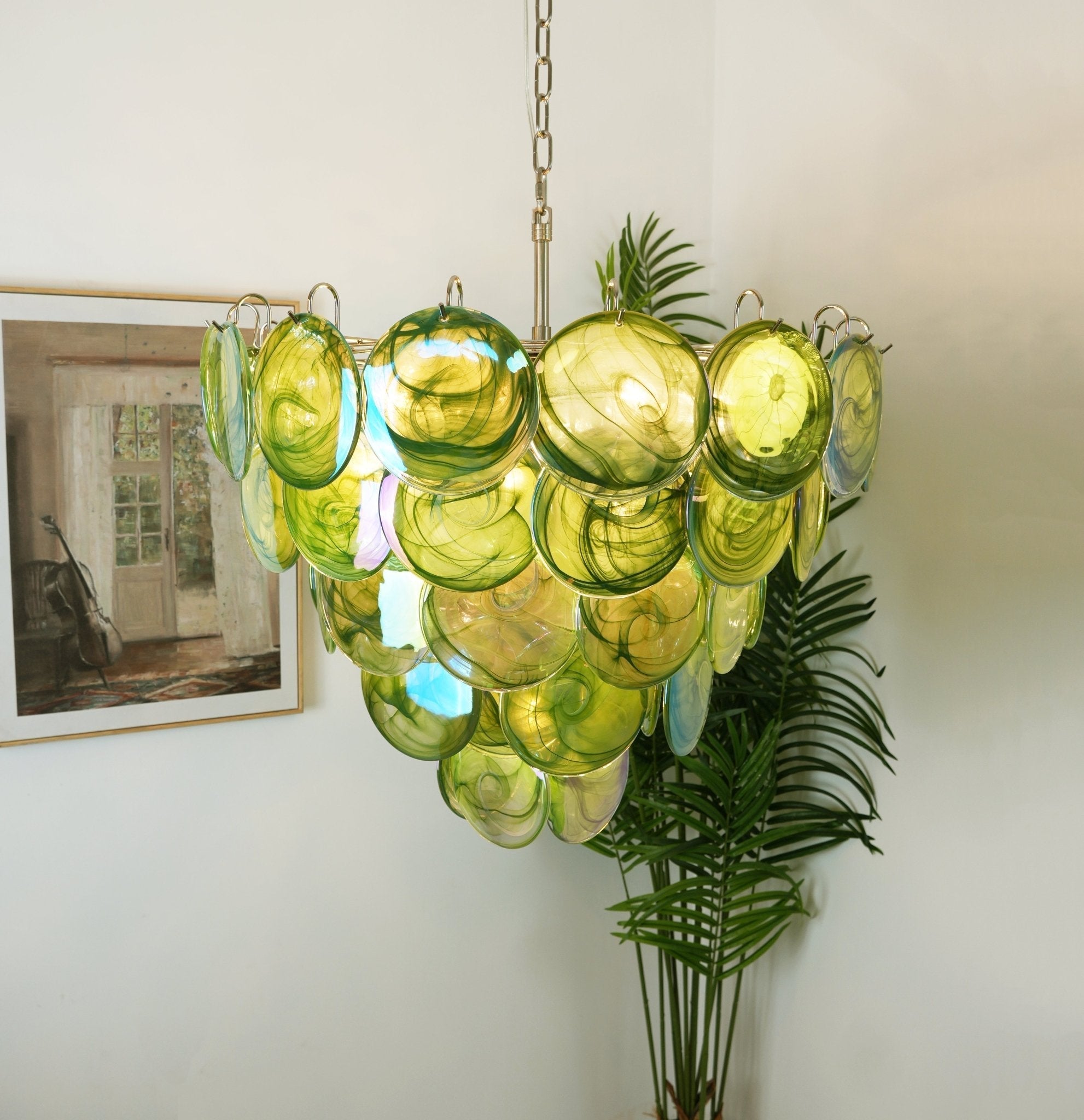 Aurora Chandelier Green Murano Glass Disc - Letslighting
