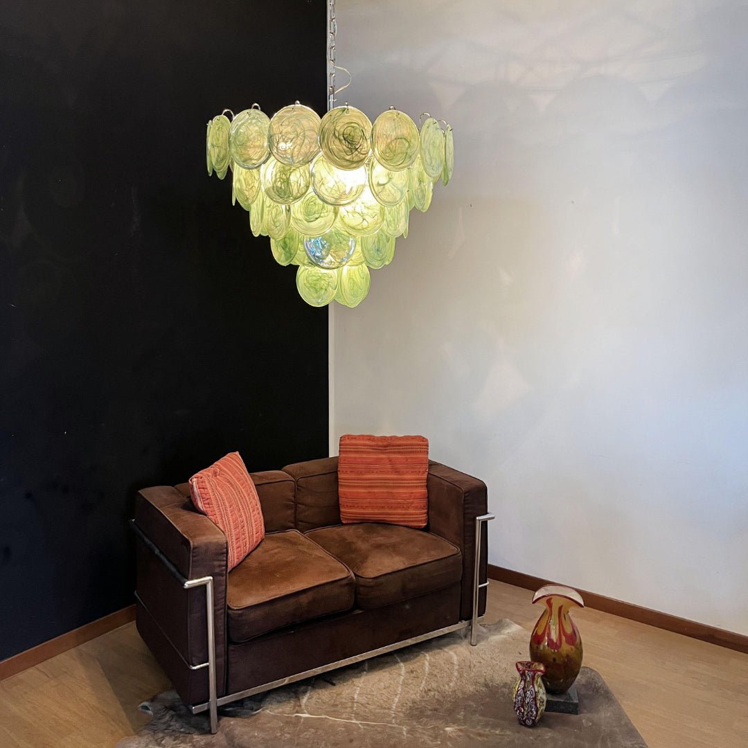 Aurora Chandelier Green Murano Glass Disc - Letslighting