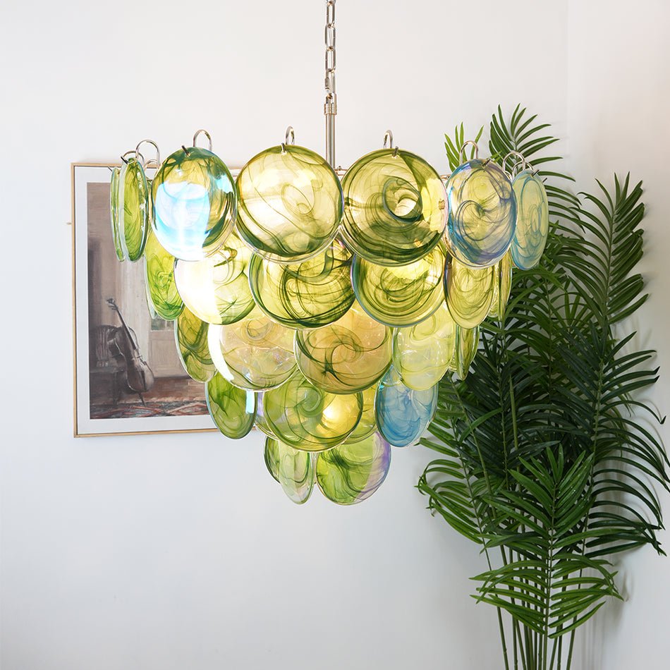 Aurora Chandelier Green Murano Glass Disc - Letslighting