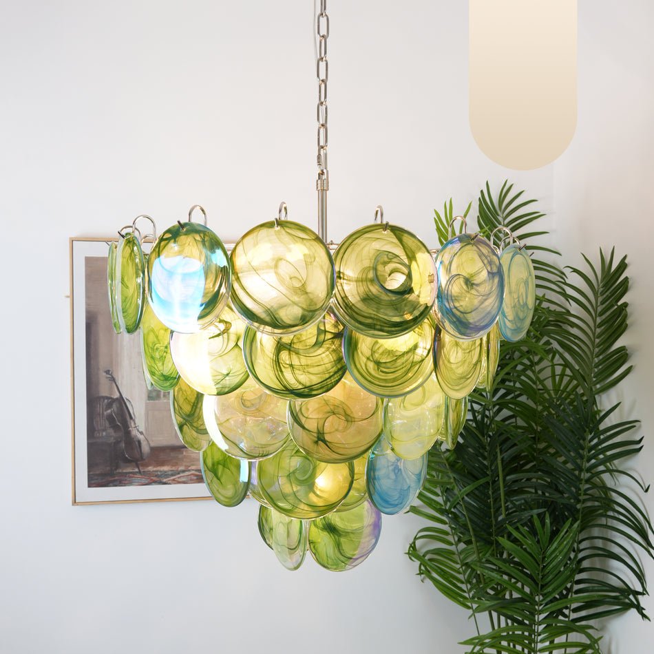 Aurora Chandelier Green Murano Glass Disc - Letslighting