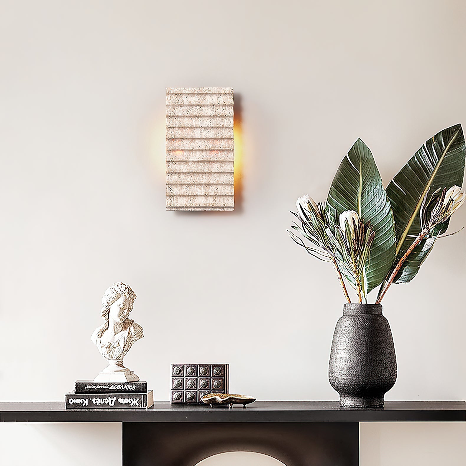 Othaus Modern Minimalist Beige Travertine Wall Lamp - Lamp Copper