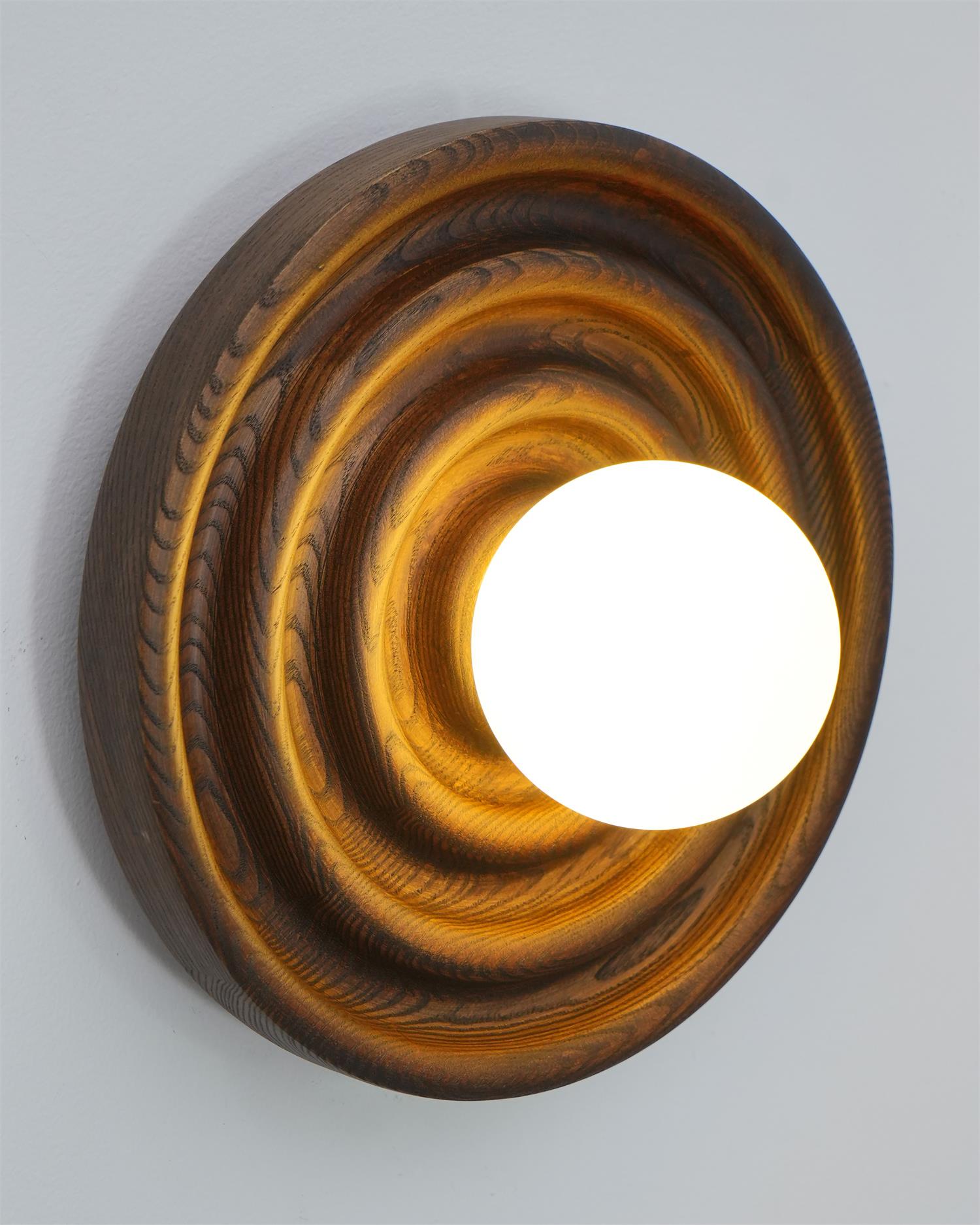 Wall Lamp Ripple with Ash Wood Body and Glass Globe Shade - Letslighting
