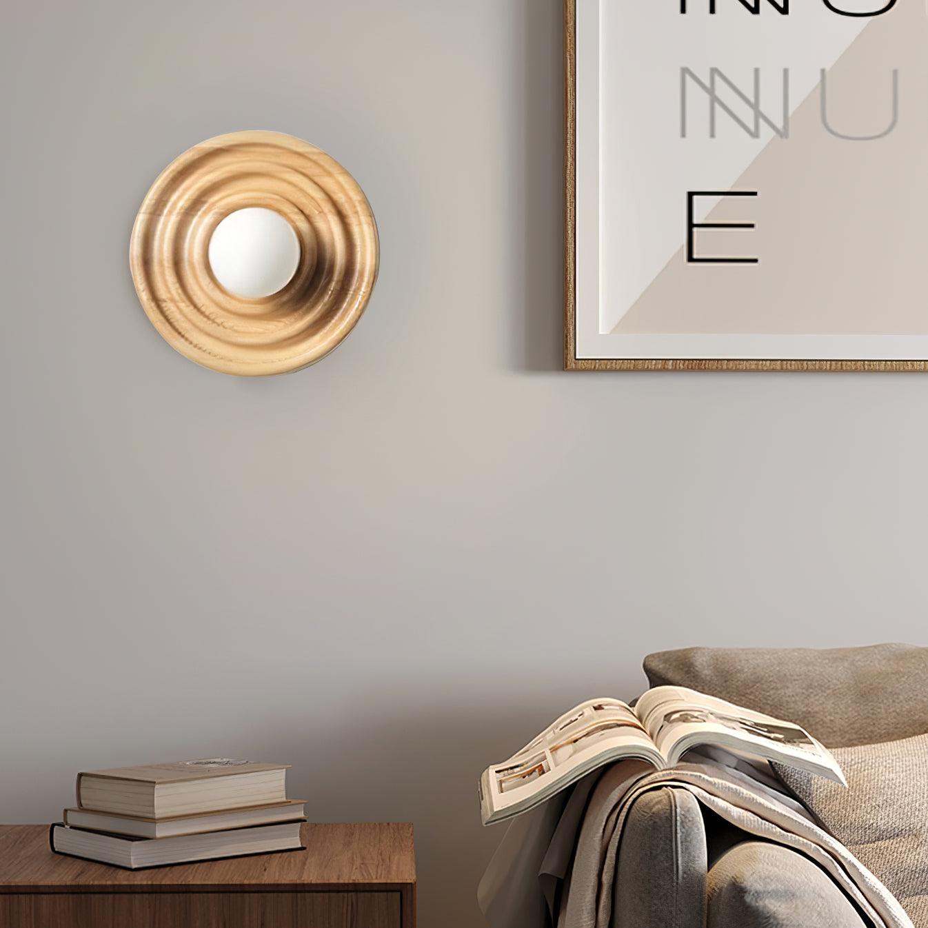 Wall Lamp Ripple with Ash Wood Body and Glass Globe Shade - Letslighting