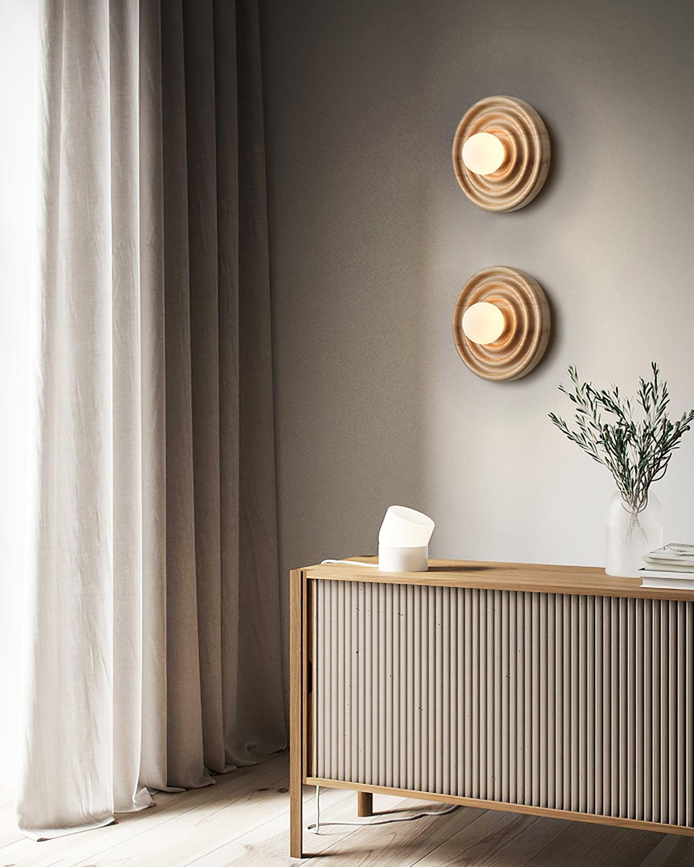 Wall Lamp Ripple with Ash Wood Body and Glass Globe Shade - Letslighting