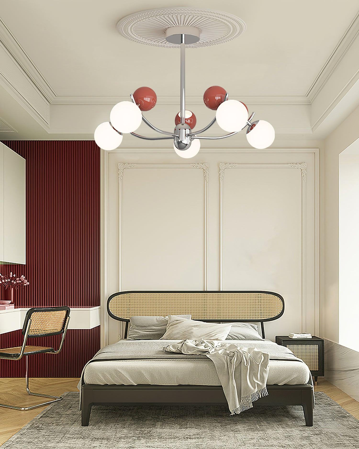 Helio Chandelier Chrome Red Orb Array - Letslighting