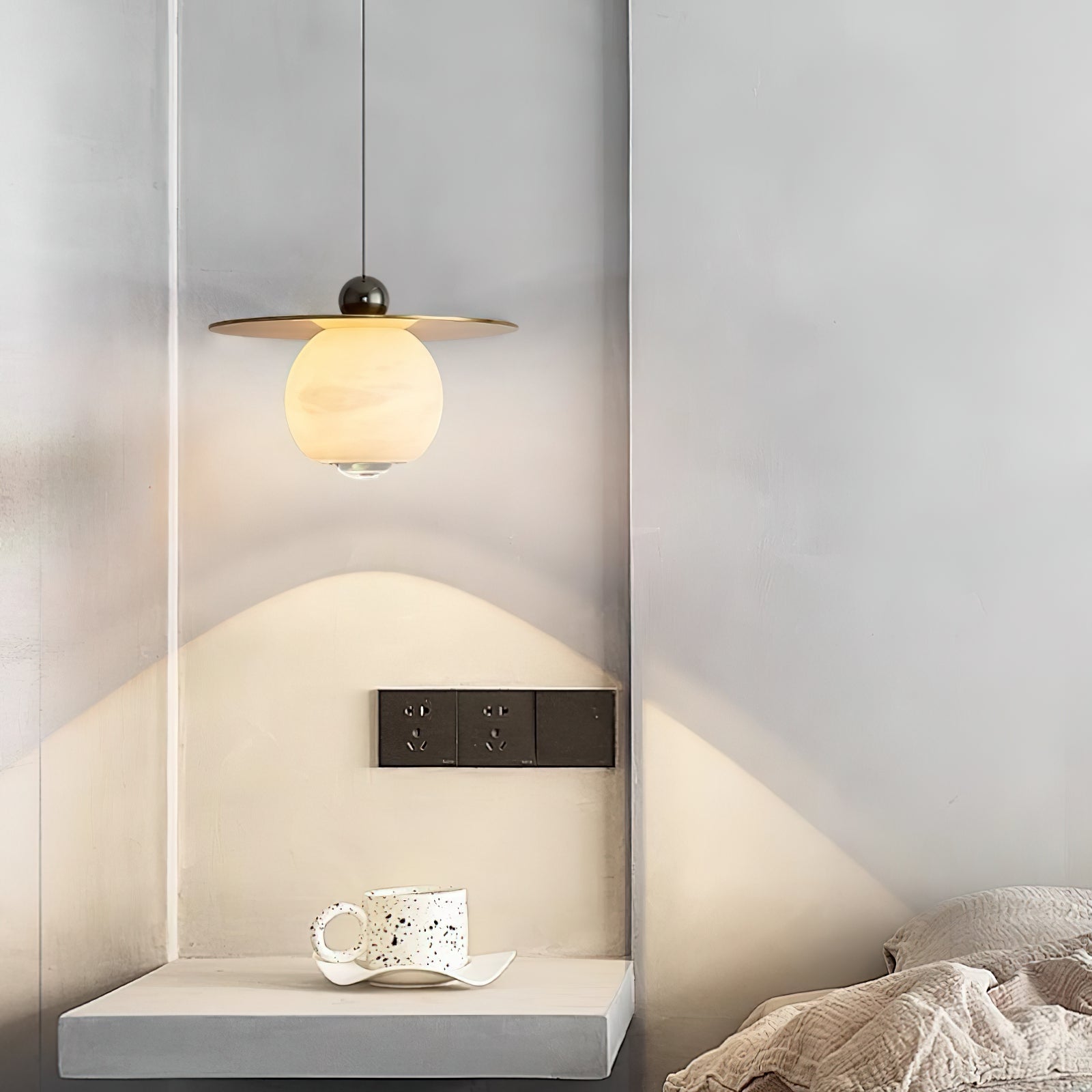 Alvarel Modern Minimalist Cord Brass Alabaster Pendant Light - Lamp Copper