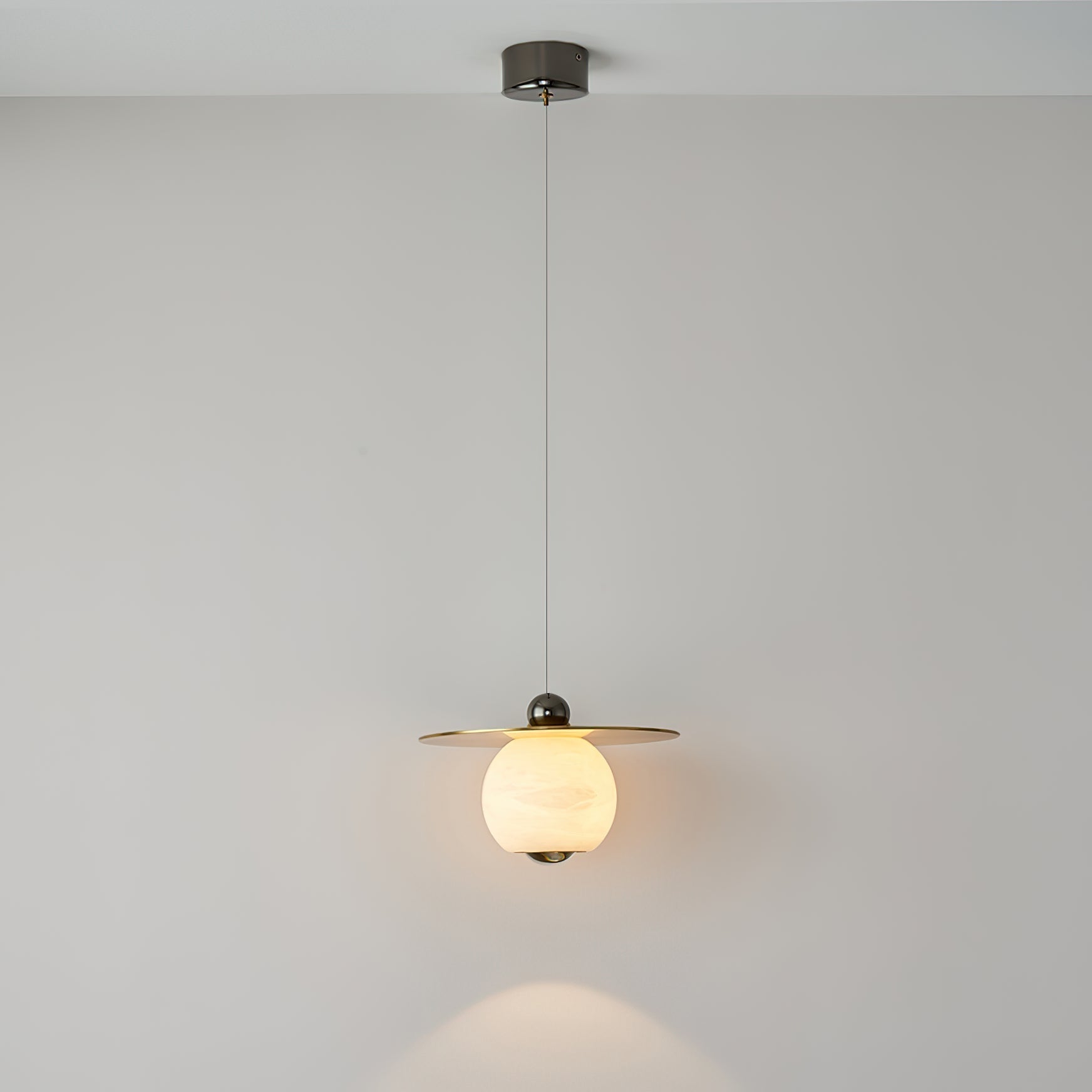 Alvarel Modern Minimalist Cord Brass Alabaster Pendant Light - Lamp Copper