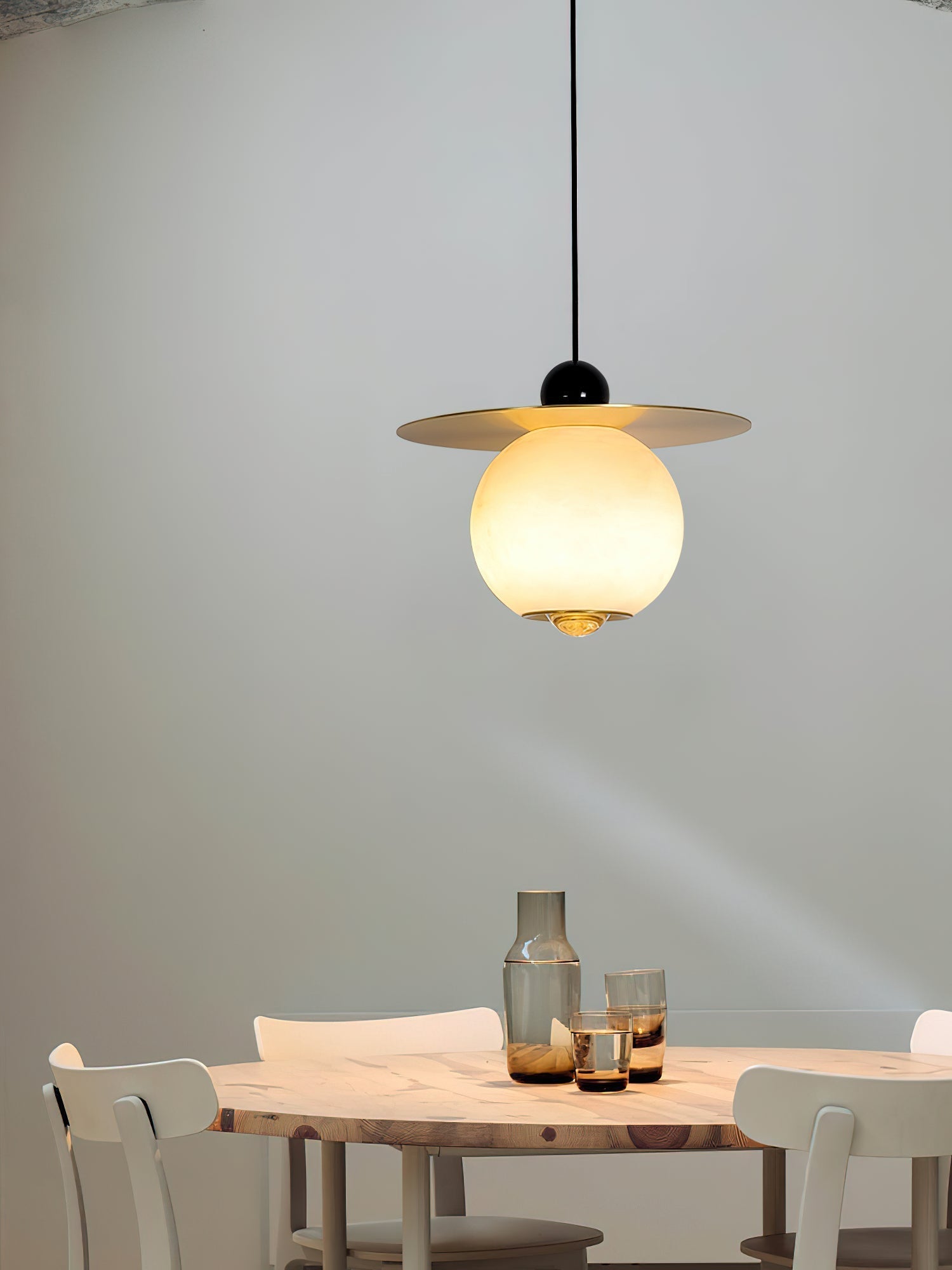 Alvarel Modern Minimalist Cord Brass Alabaster Pendant Light - Lamp Copper