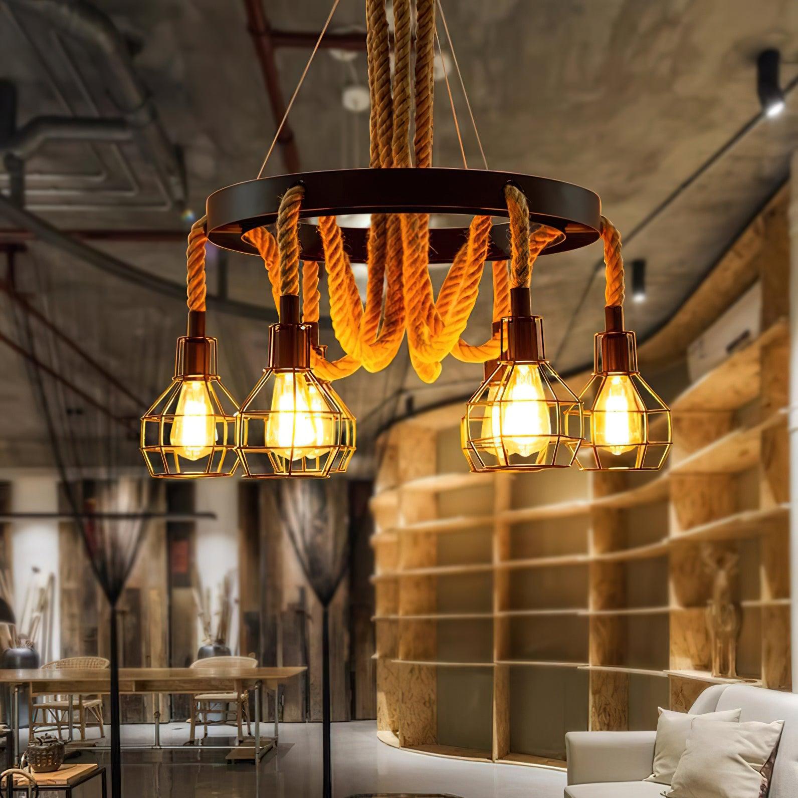 Hemp Rope Industrial Starfall Chandelier - Blowlighting