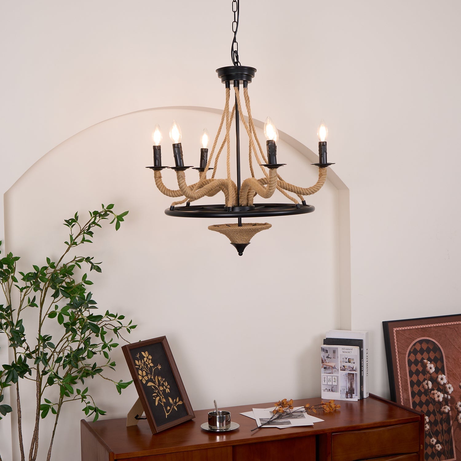 Hemp Rope Industrial Large Wheel Chandelier - Blowlighting