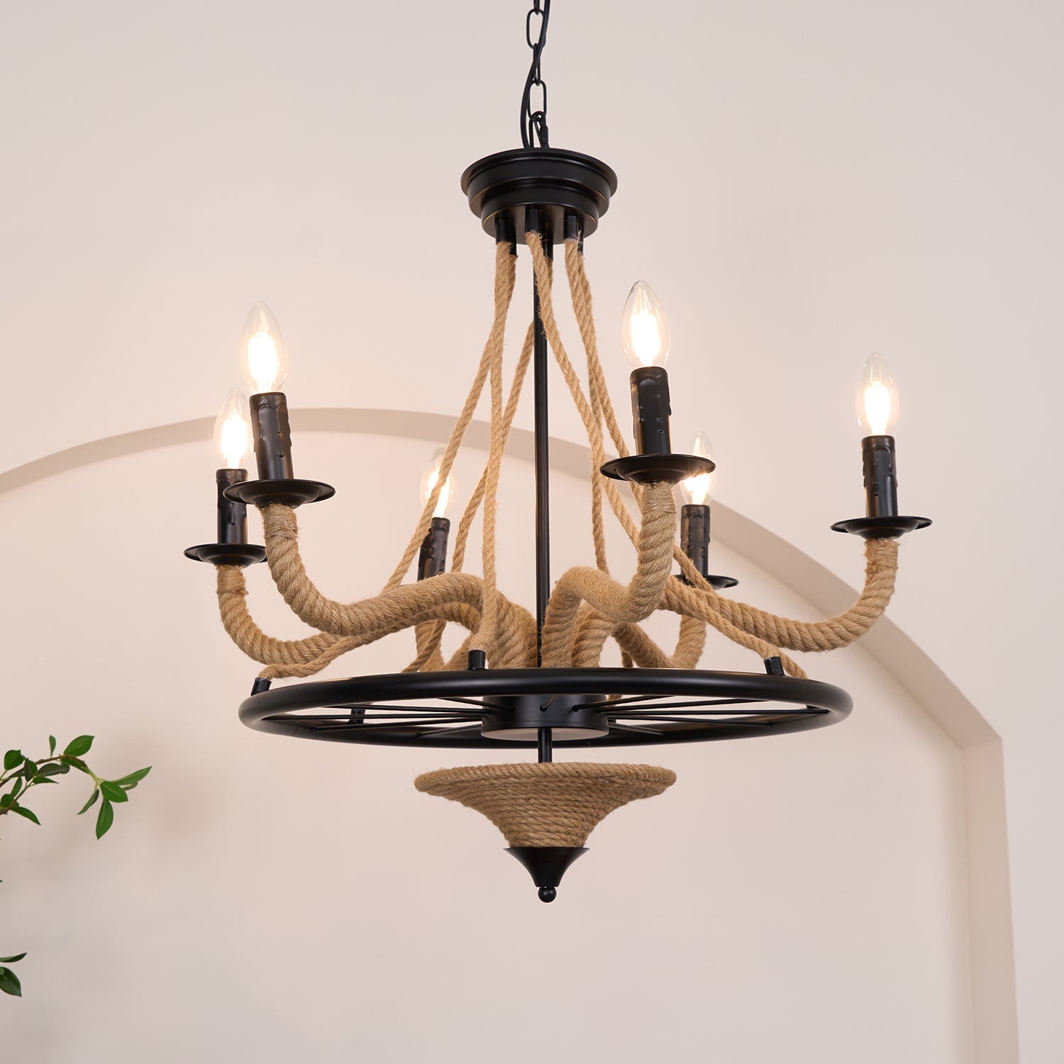 Hemp Rope Industrial Large Wheel Chandelier - Blowlighting
