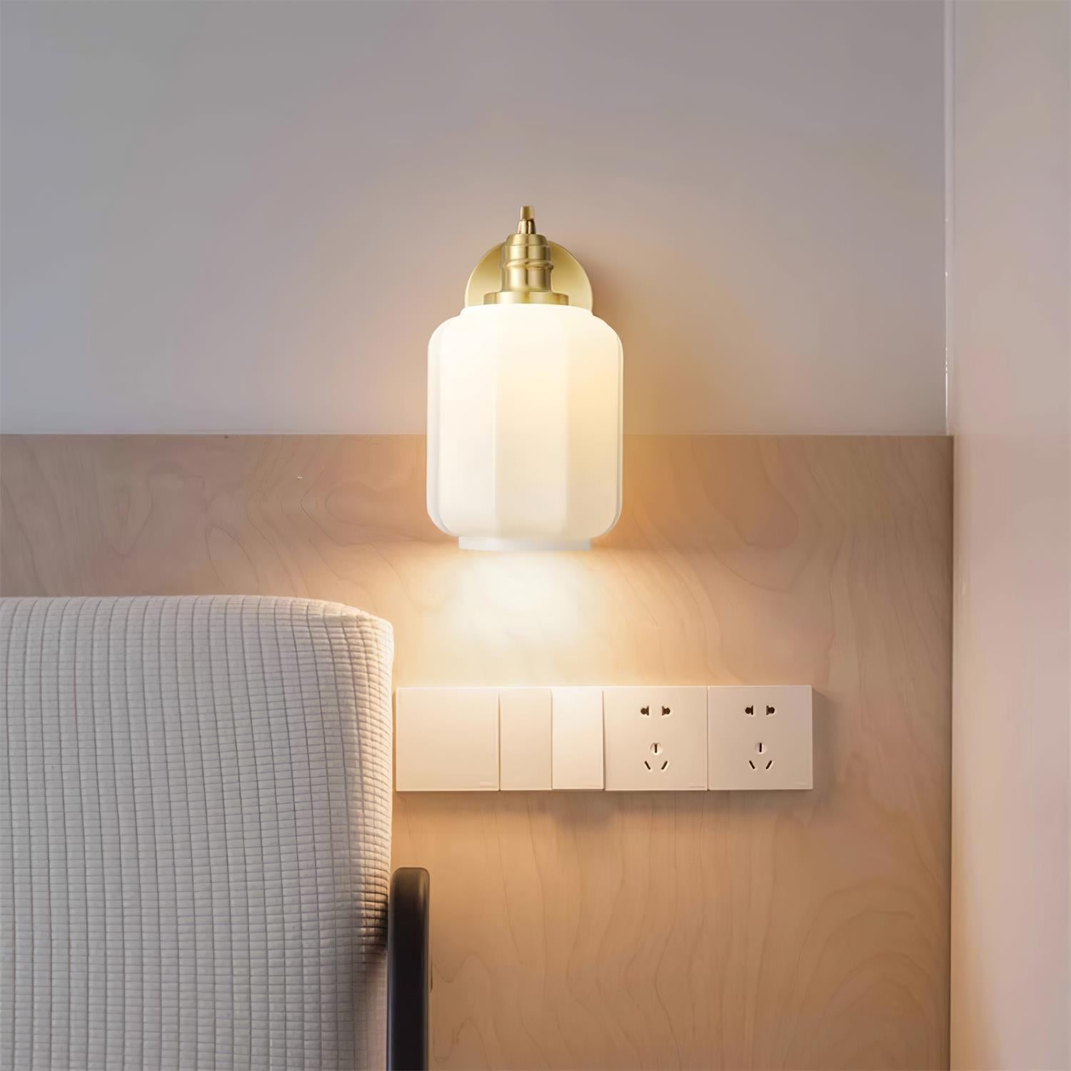 Henry Wall Lamp Plug In Brass Curved Frosted Glass - Letslighting