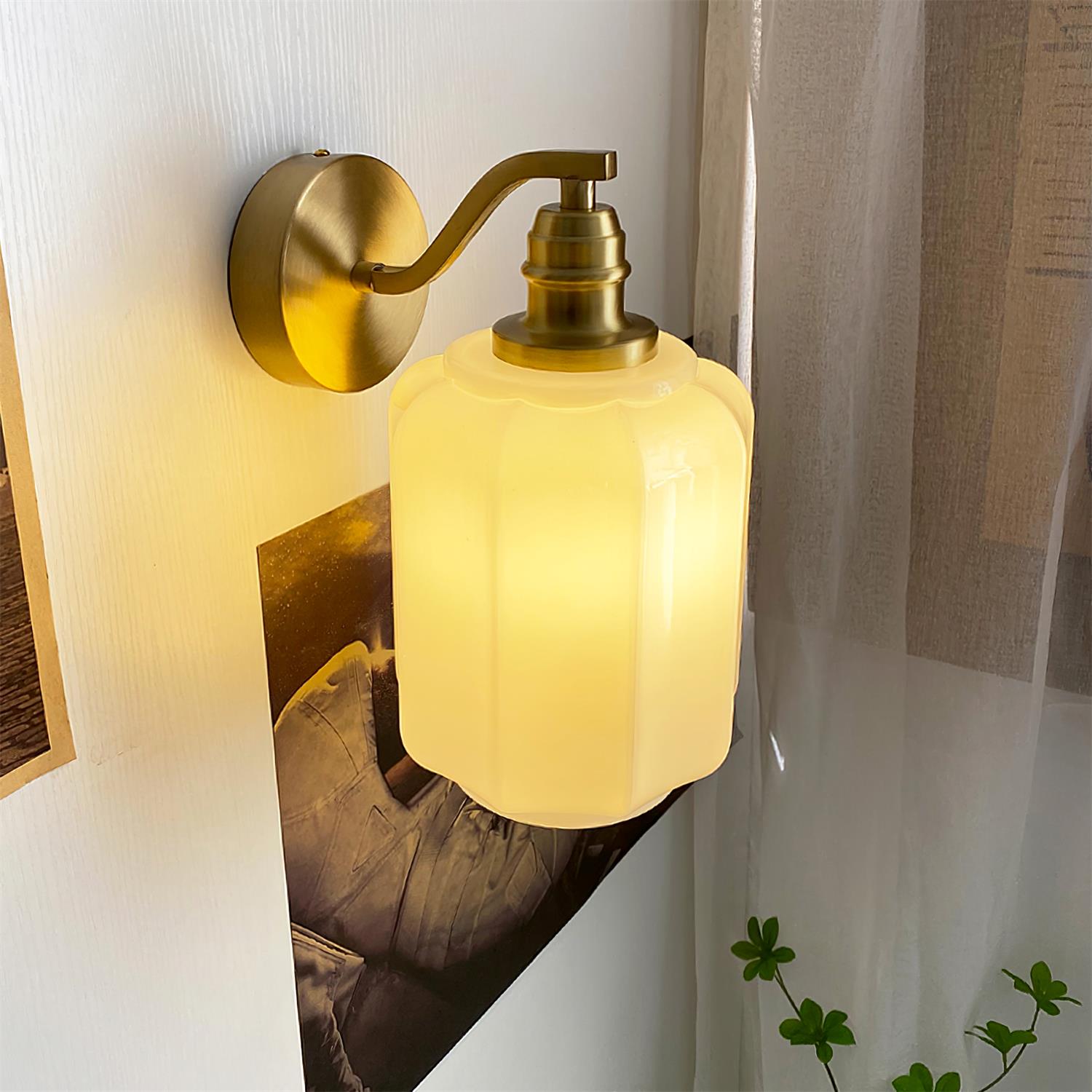 Henry Wall Lamp Plug In Brass Curved Frosted Glass - Letslighting
