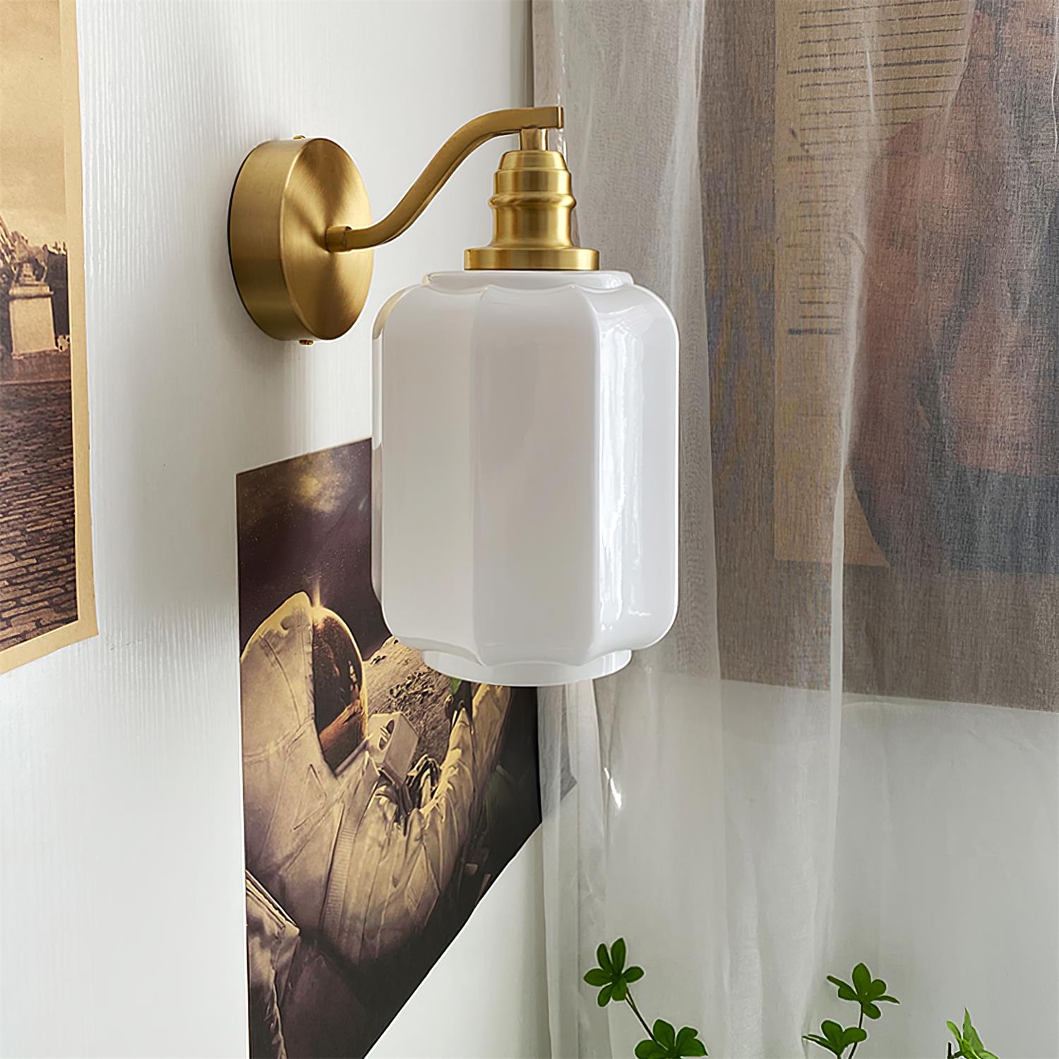 Henry Wall Lamp Plug In Brass Curved Frosted Glass - Letslighting