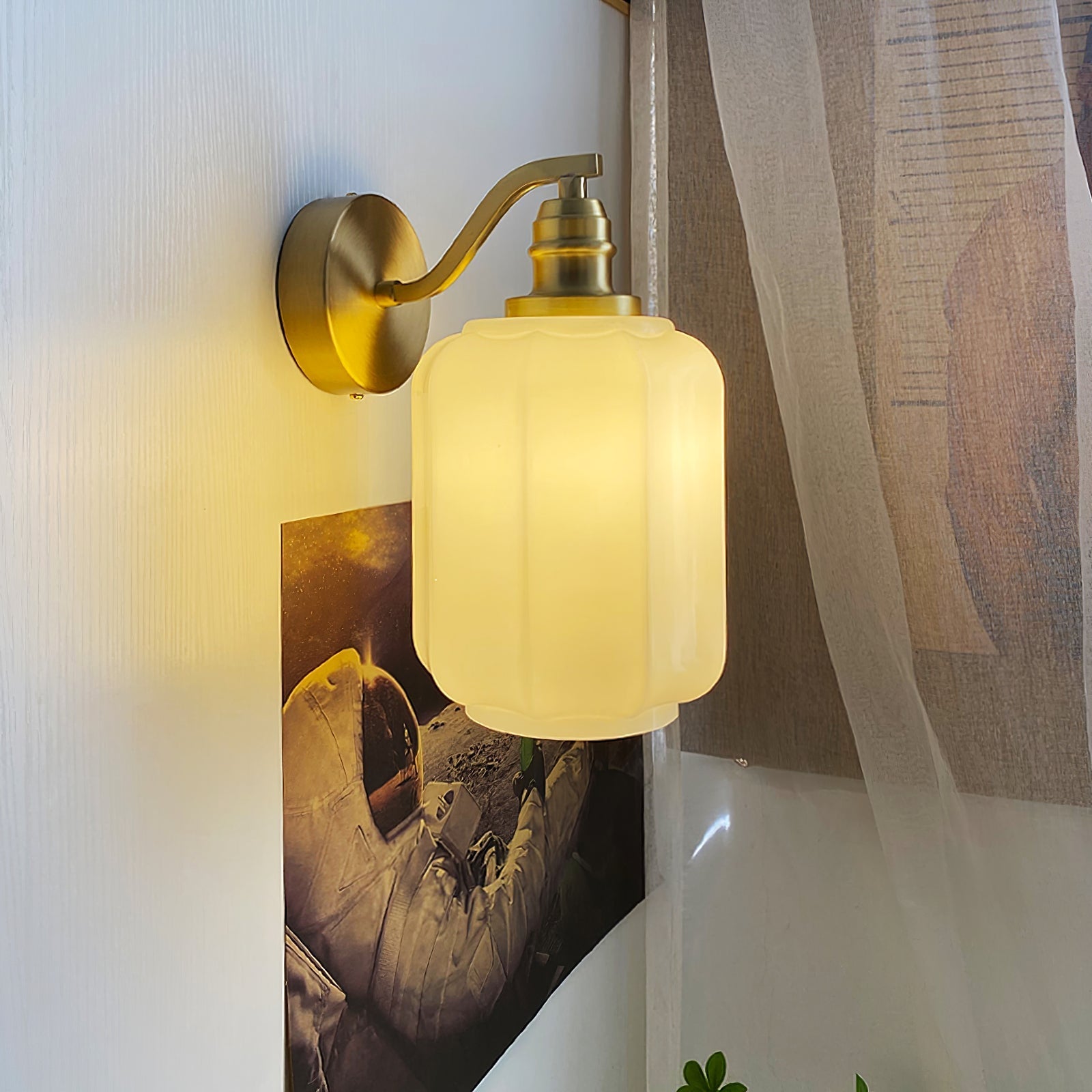 Henry Wall Lamp Plug In Brass Curved Frosted Glass - Letslighting