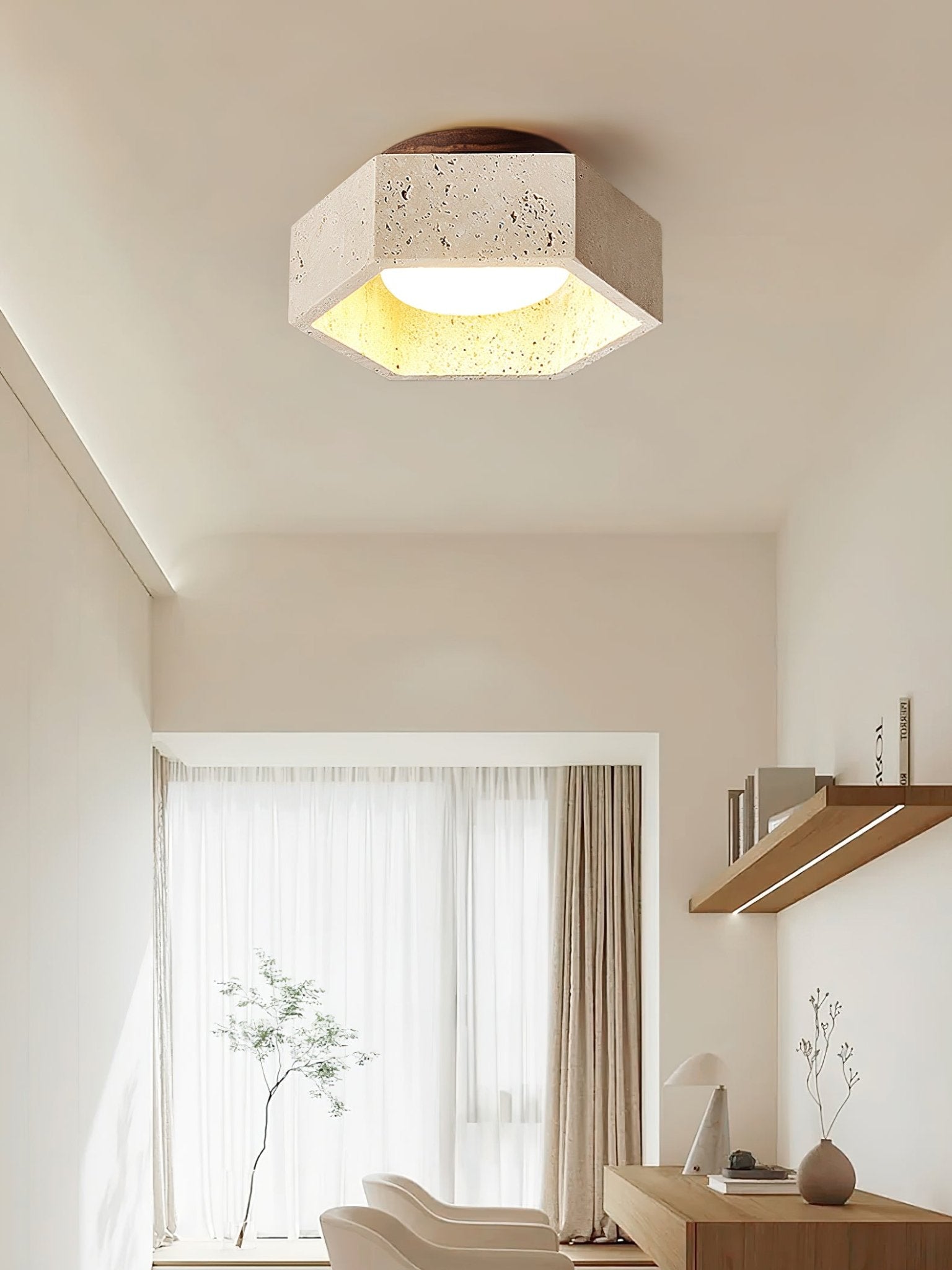 Hexara Travertine Hexagonal Ceiling Light - Letslighting