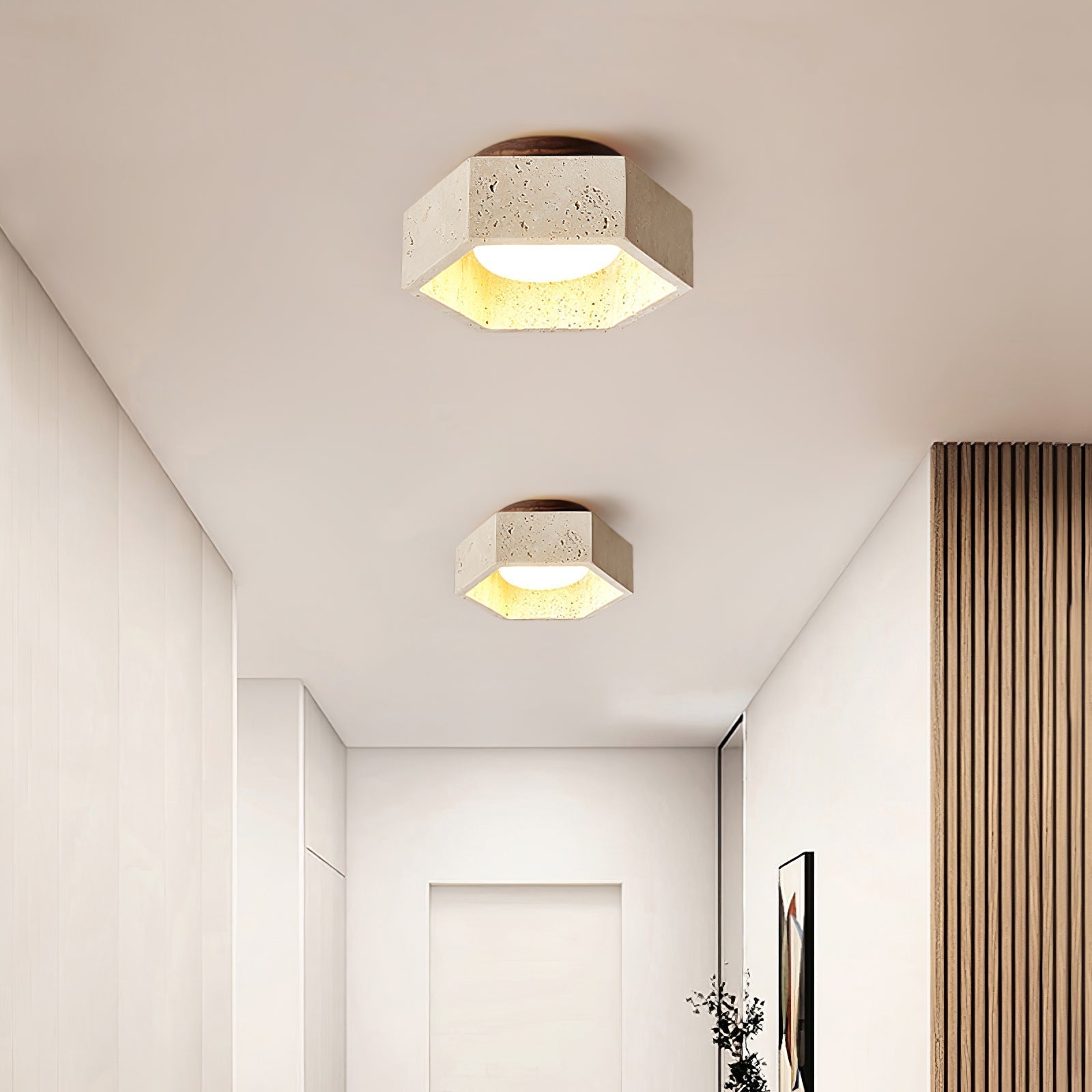 Hexara Travertine Hexagonal Ceiling Light - Letslighting