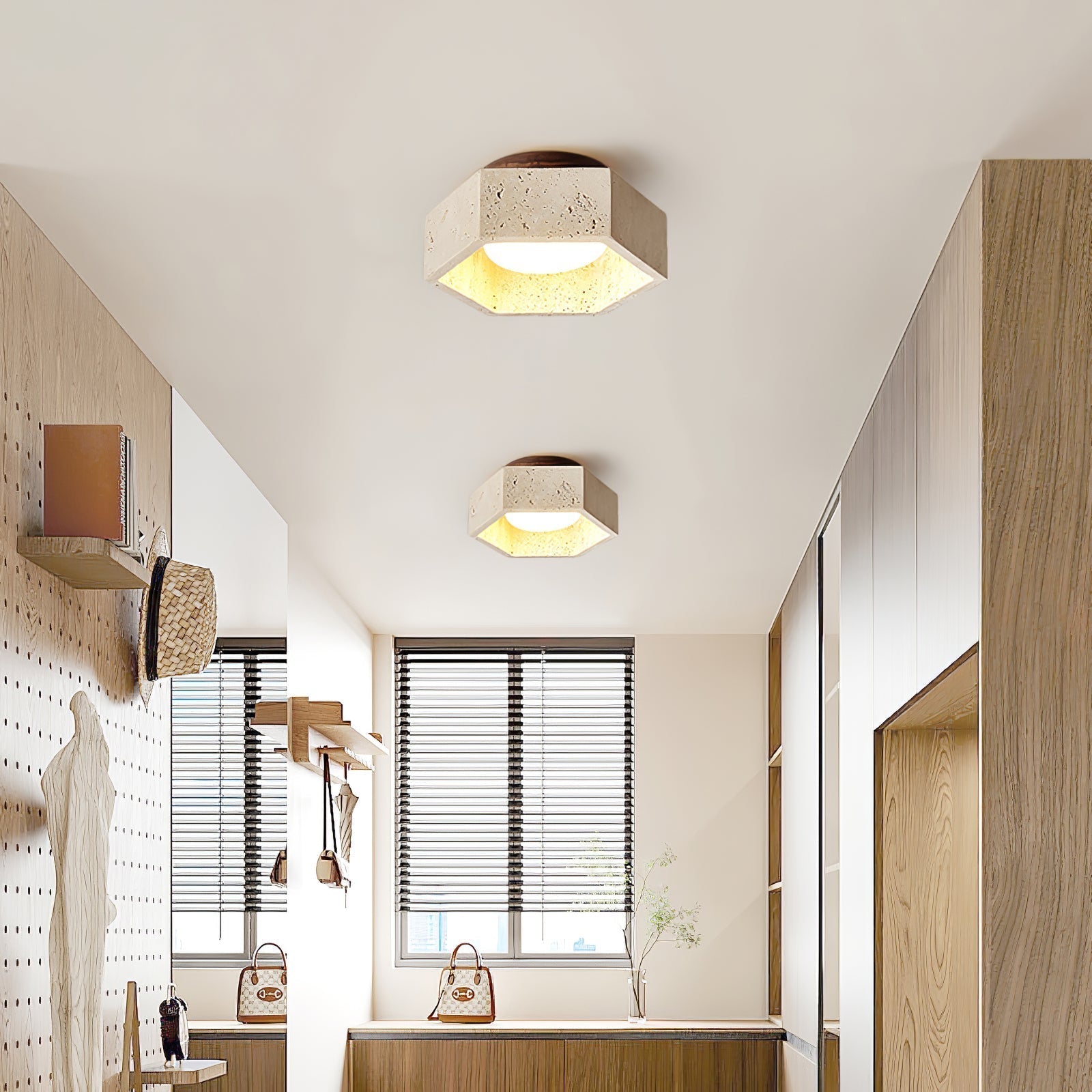 Hexara Travertine Hexagonal Ceiling Light - Letslighting