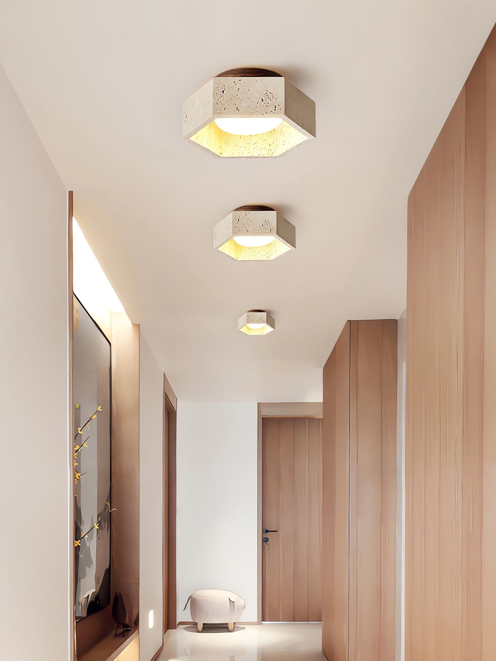 Hexara Travertine Hexagonal Ceiling Light - Letslighting