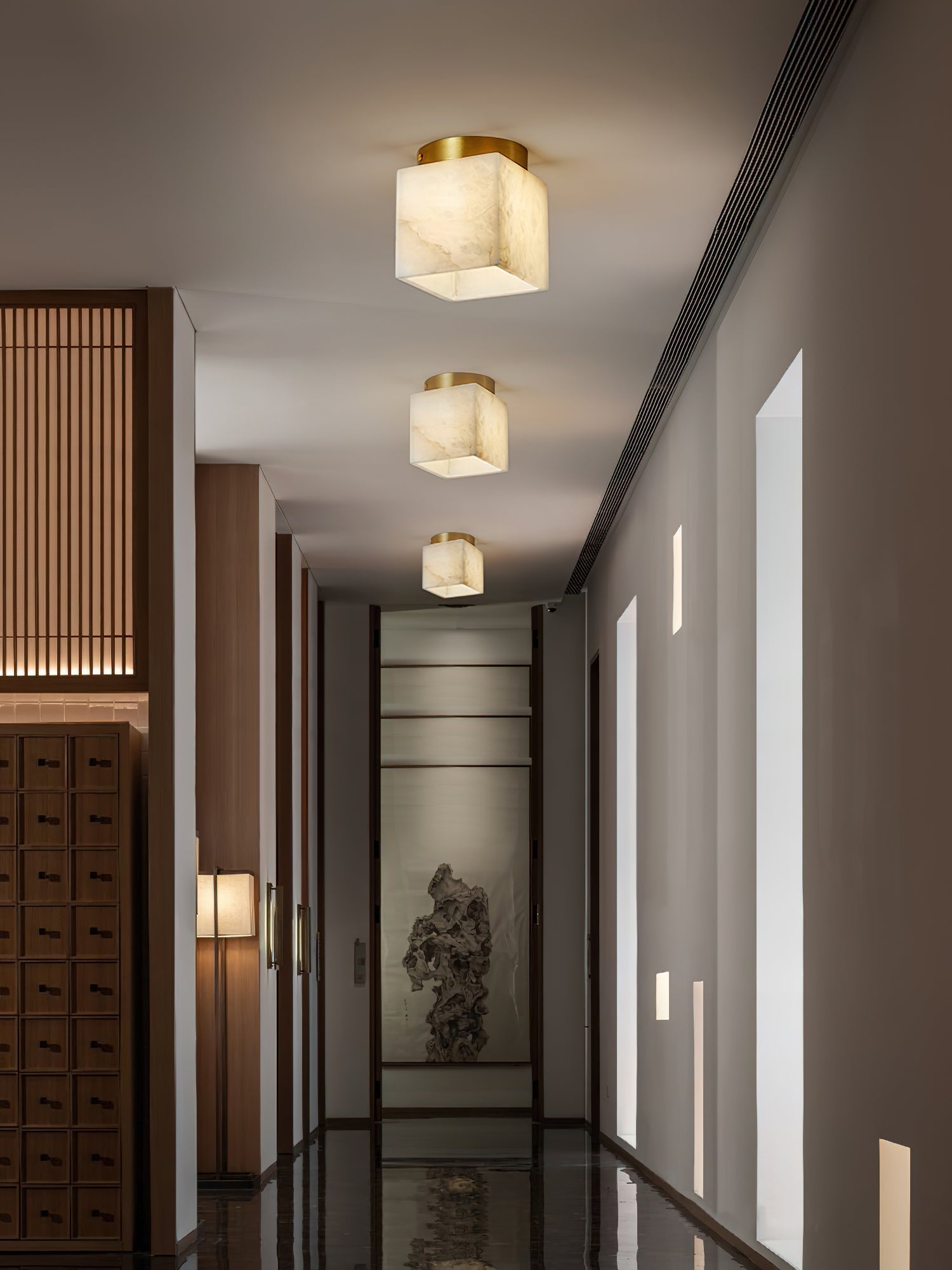 Usilia Modern Minimalist Brass Alabaster Ceiling Light - Lamp Copper