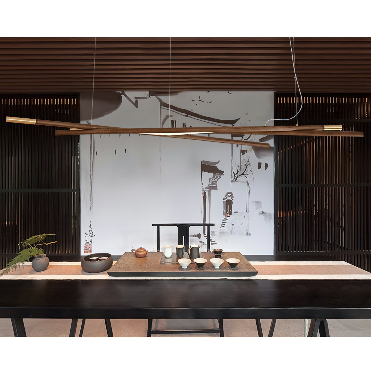 Aurora Chandelier Wooden Linear LED - Blowlighting