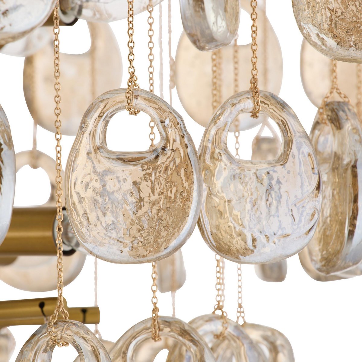 Aurora Chandelier Amber Seedy Glass Drop Antique Brass - Letslighting