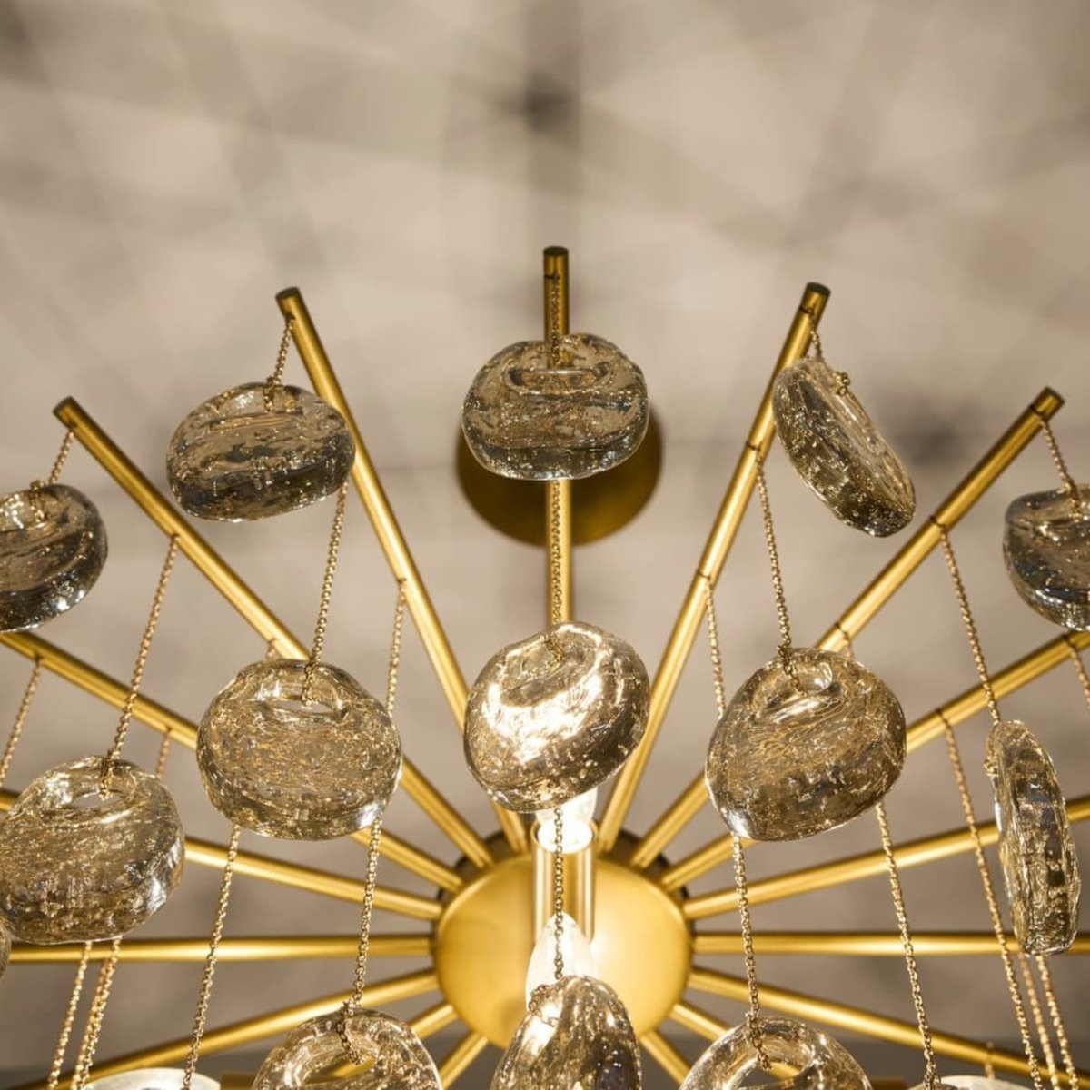 Aurora Chandelier Amber Seedy Glass Drop Antique Brass - Letslighting