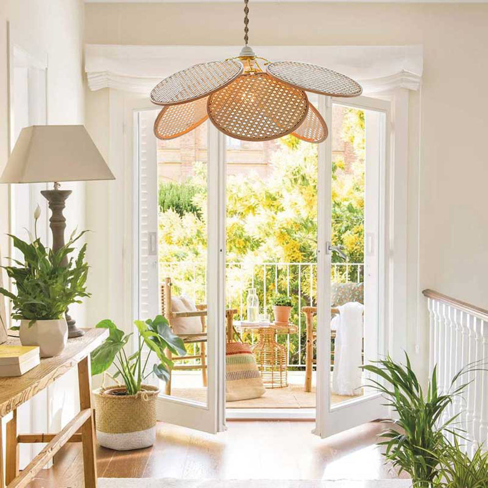 Ritta Suspension Petale Naturelle, Metal/Rotin, Bois, Chambre à Coucher
