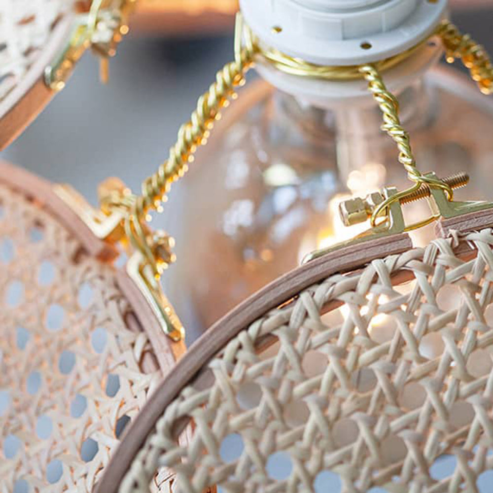 Ritta Suspension Petale Naturelle, Metal/Rotin, Bois, Chambre à Coucher