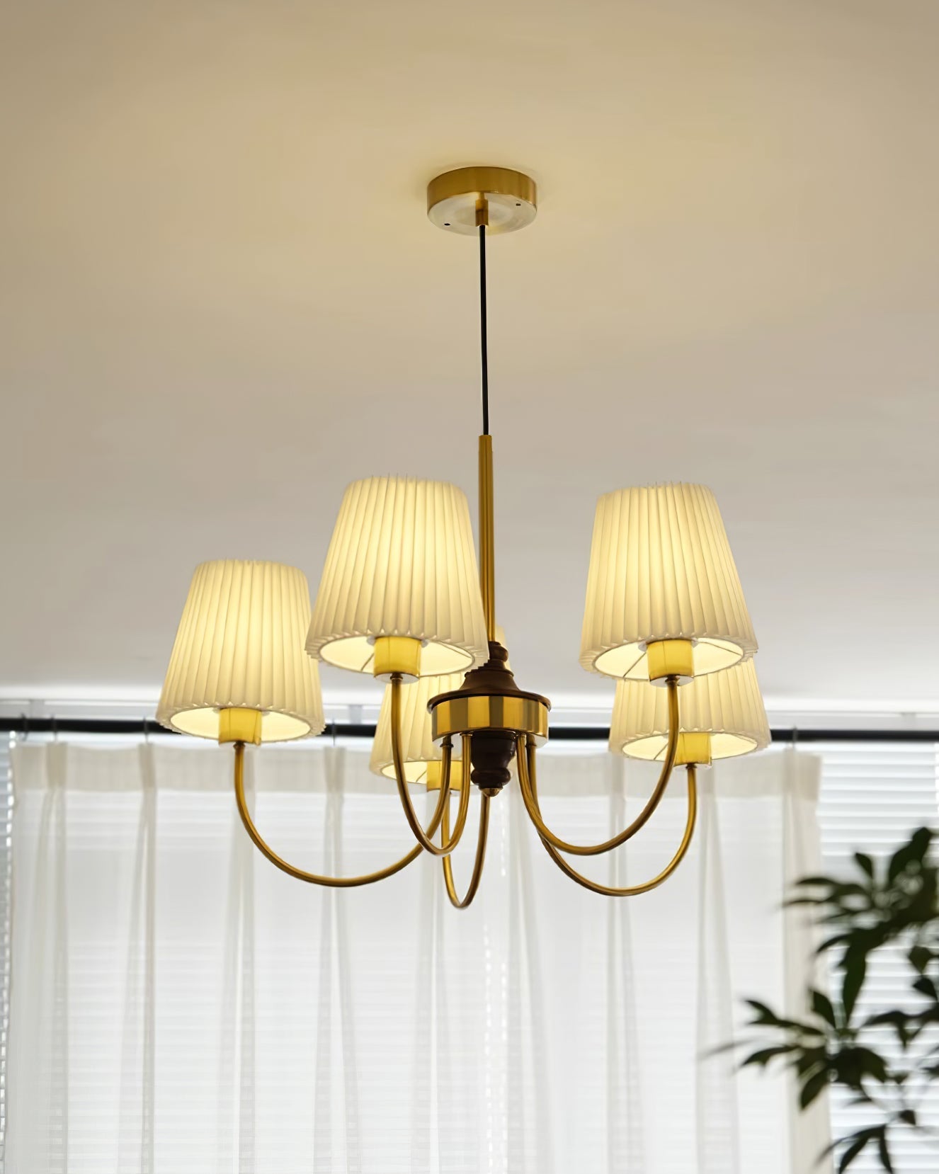 Jeremiah Chandelier Brass White Pleated - Letslighting