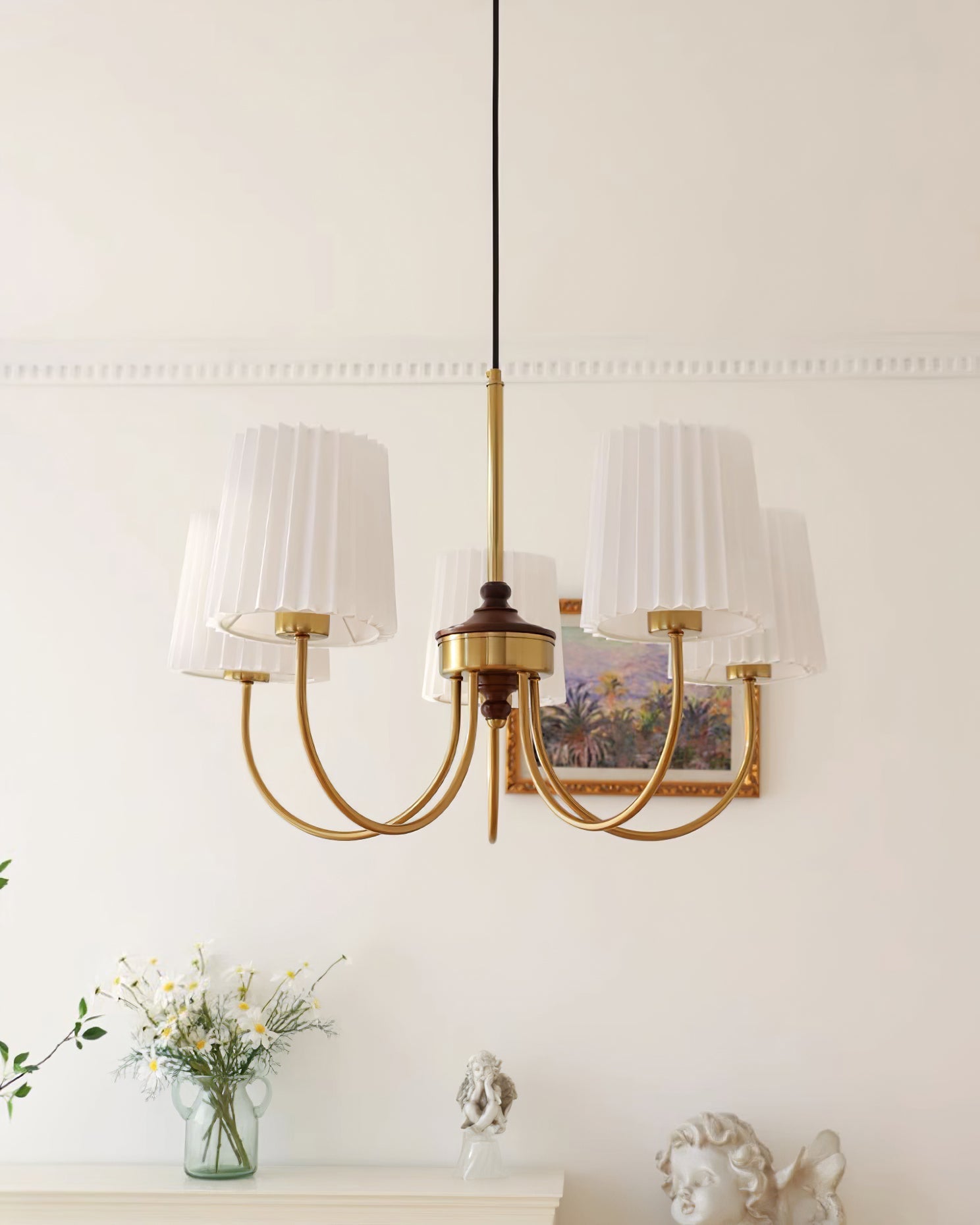 Jeremiah Chandelier Brass White Pleated - Letslighting
