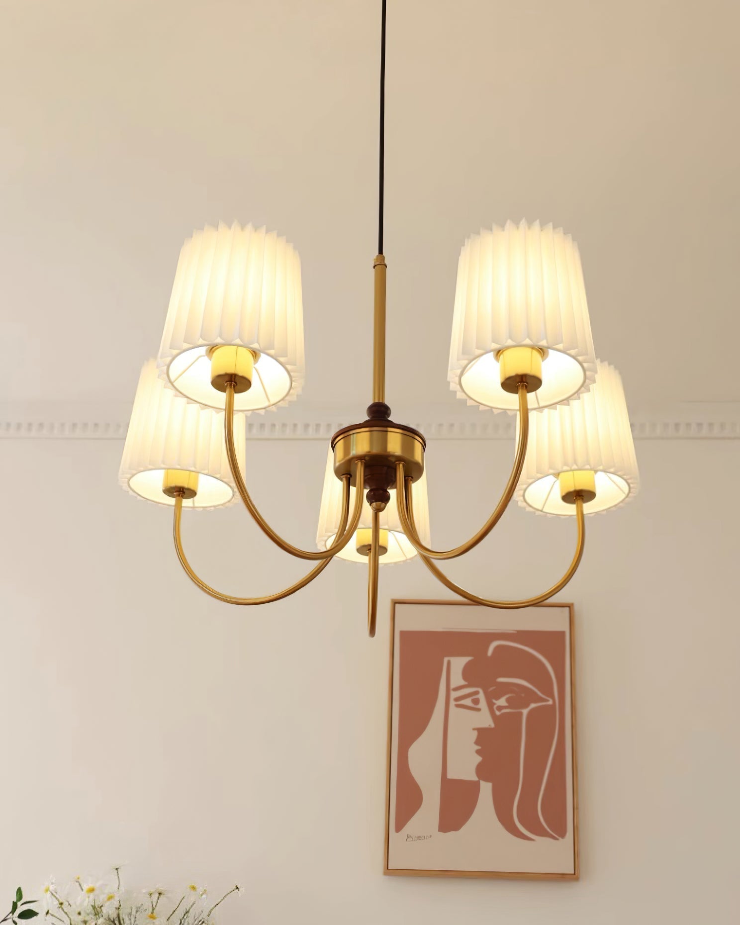 Jeremiah Chandelier Brass White Pleated - Letslighting