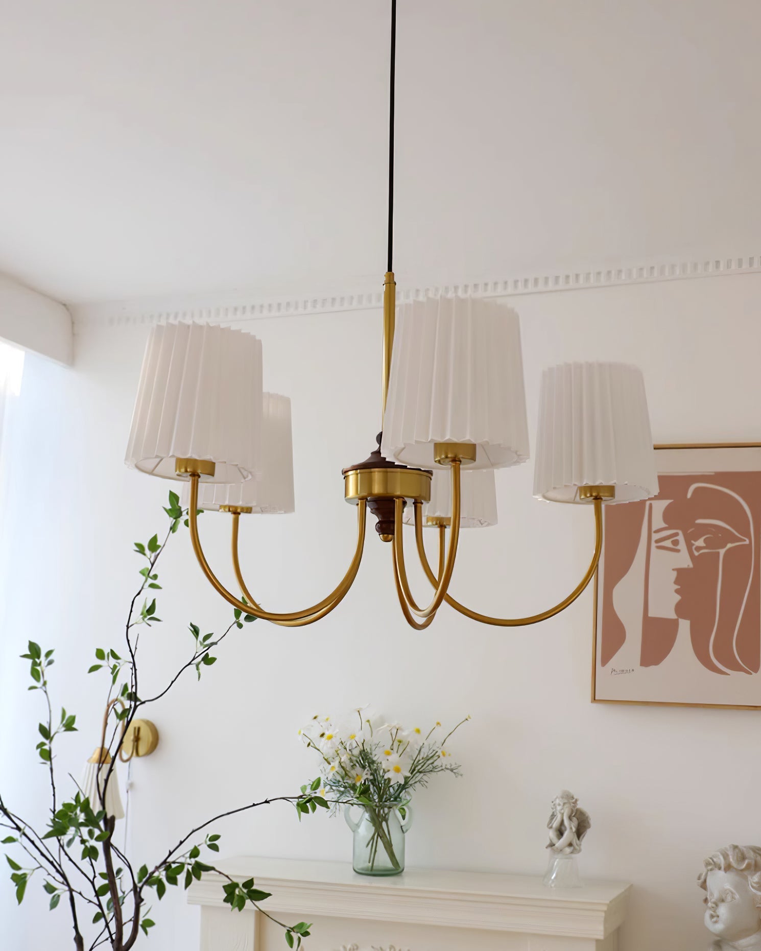 Jeremiah Chandelier Brass White Pleated - Letslighting