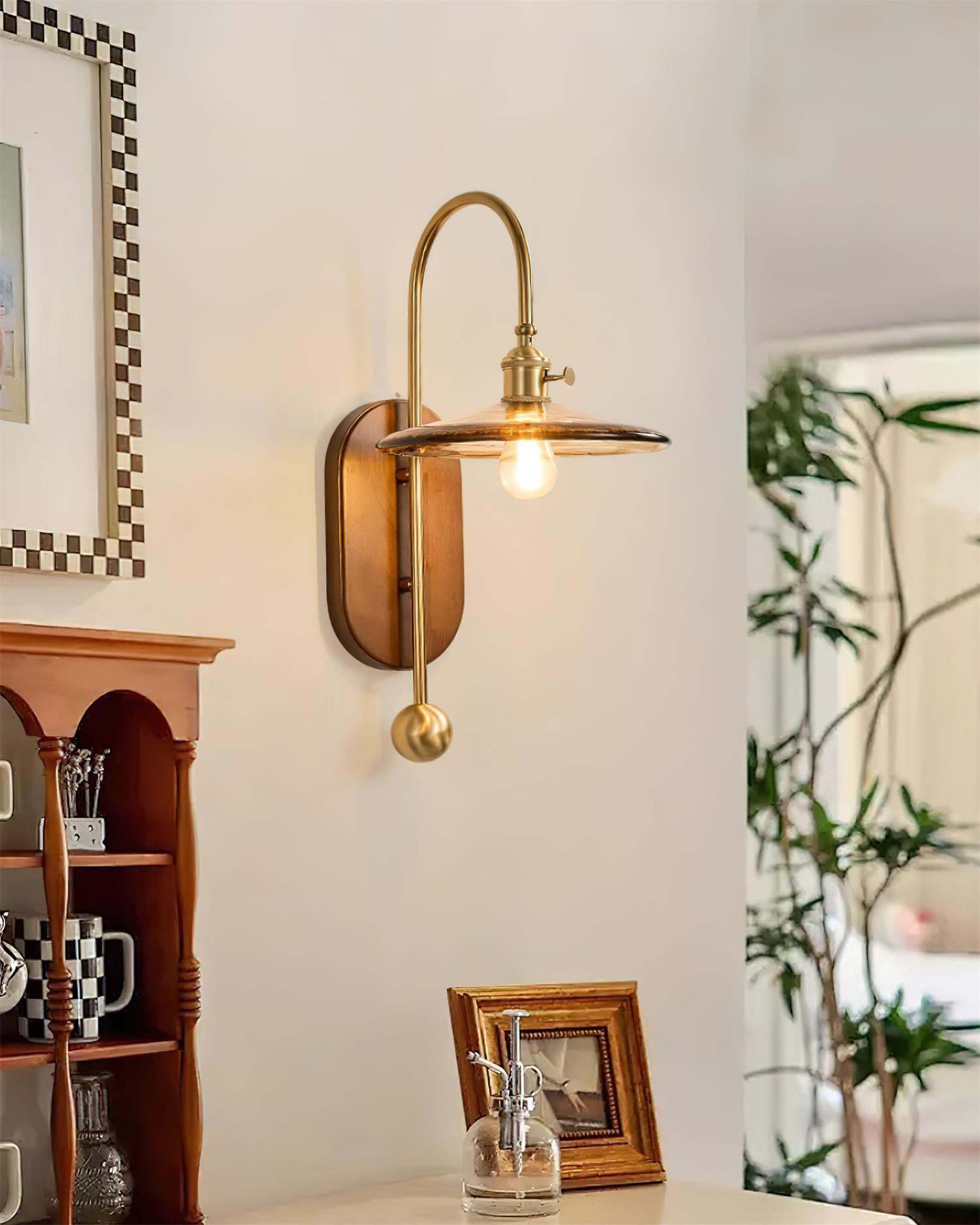 Wall Lamp and Glass Smooth Globe with Wooden Backplate - Letslighting