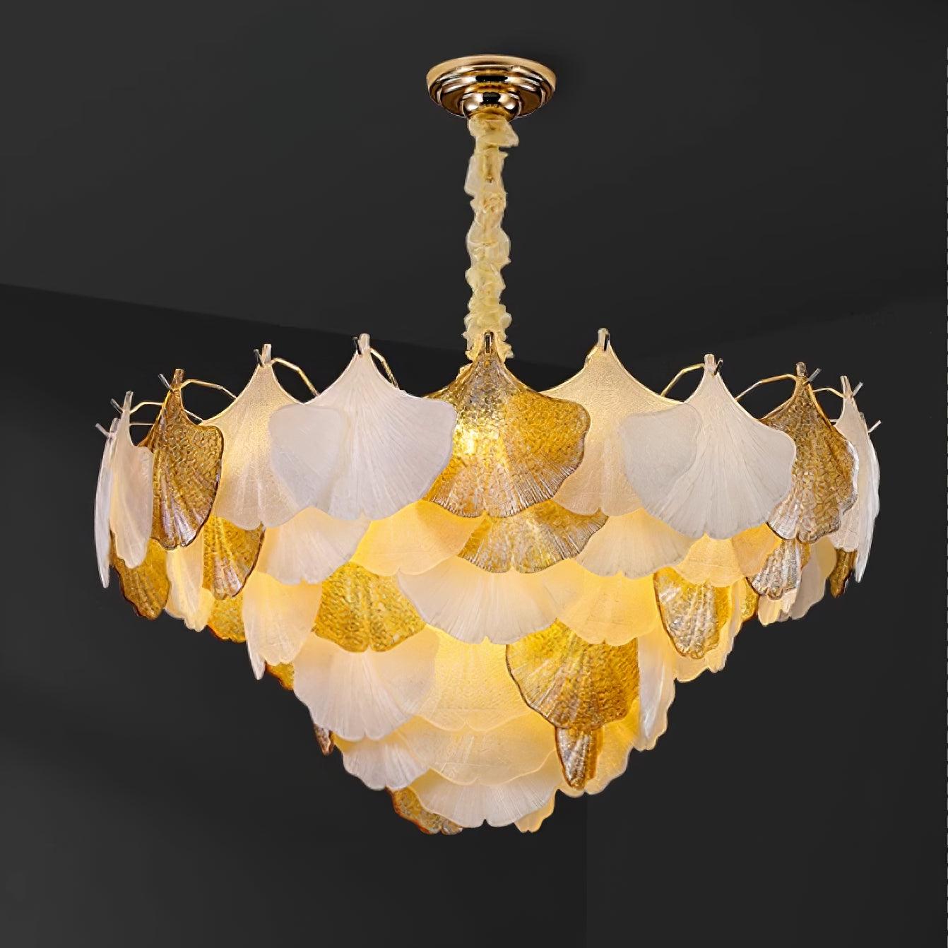 Fionel Amber and White Glass Leaf Chandelier - Letslighting