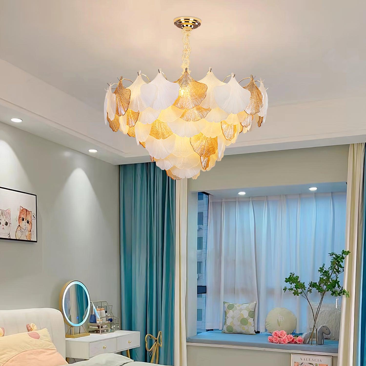 Fionel Amber and White Glass Leaf Chandelier - Letslighting
