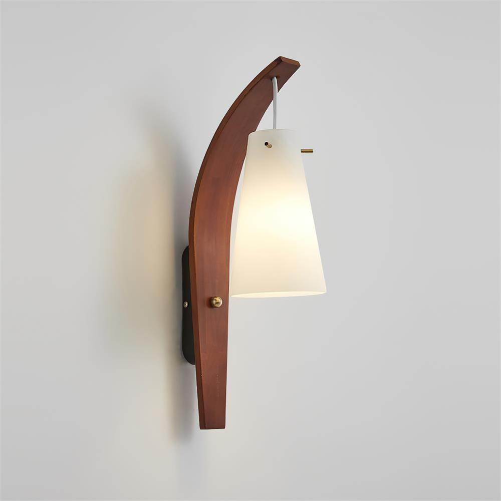 Karo Wall Lamp Curved Wooden Arm Frosted Glass - Letslighting