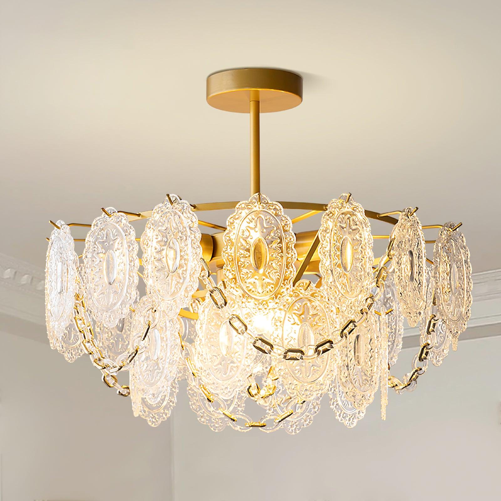 Katia Chandelier Crystal Glass Cascades Gold - Letslighting