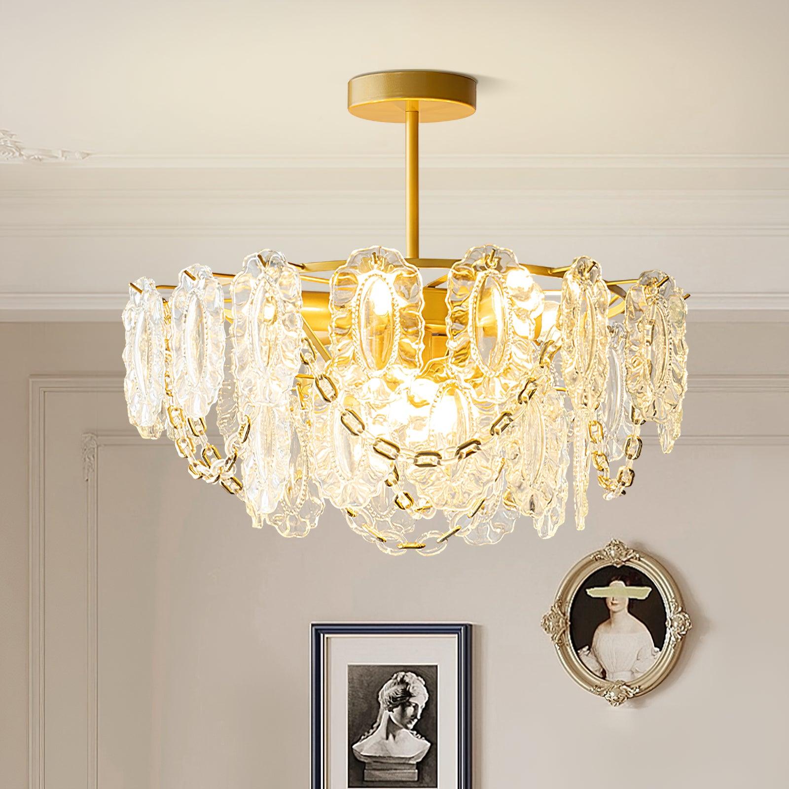 Katia Chandelier Crystal Glass Cascades Gold - Letslighting